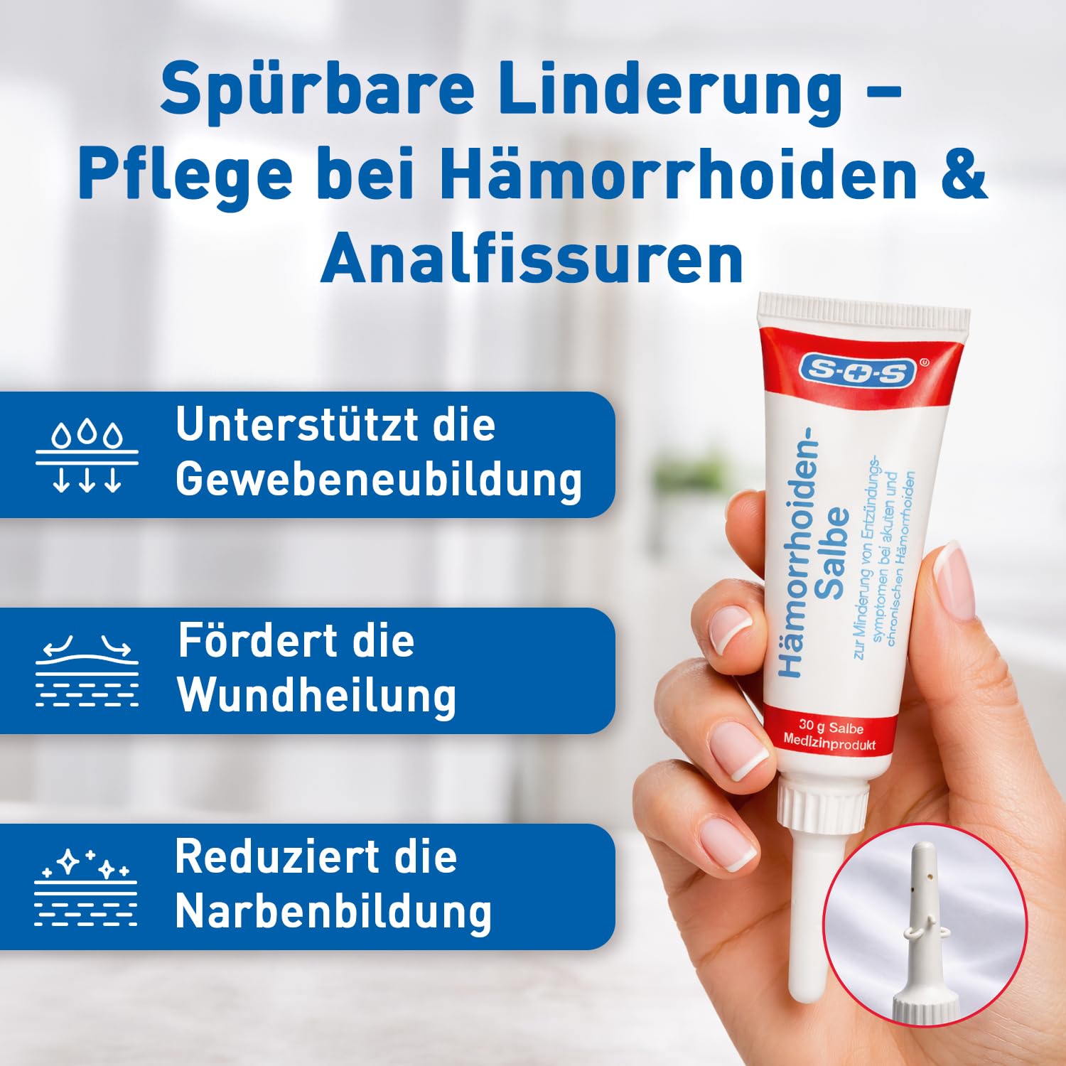 SOS Hämorrhoiden-Salbe (30g) – lindert Brennen, Juckreiz & Entzündungen - schmerzfreie Anwendung - mit Dexpanthenol & Aloe Vera - fördert die Heilung – Fördert Wundheilung auch bei Analfissuren