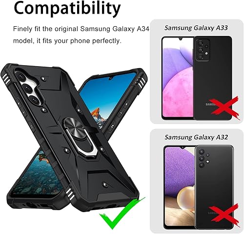 Miniatura 7 de Miimall Funda para Samsung A34 con soporte de anillo, funda para Galaxy A34 con soporte giratorio, protección de grado militar, resistencia a caídas