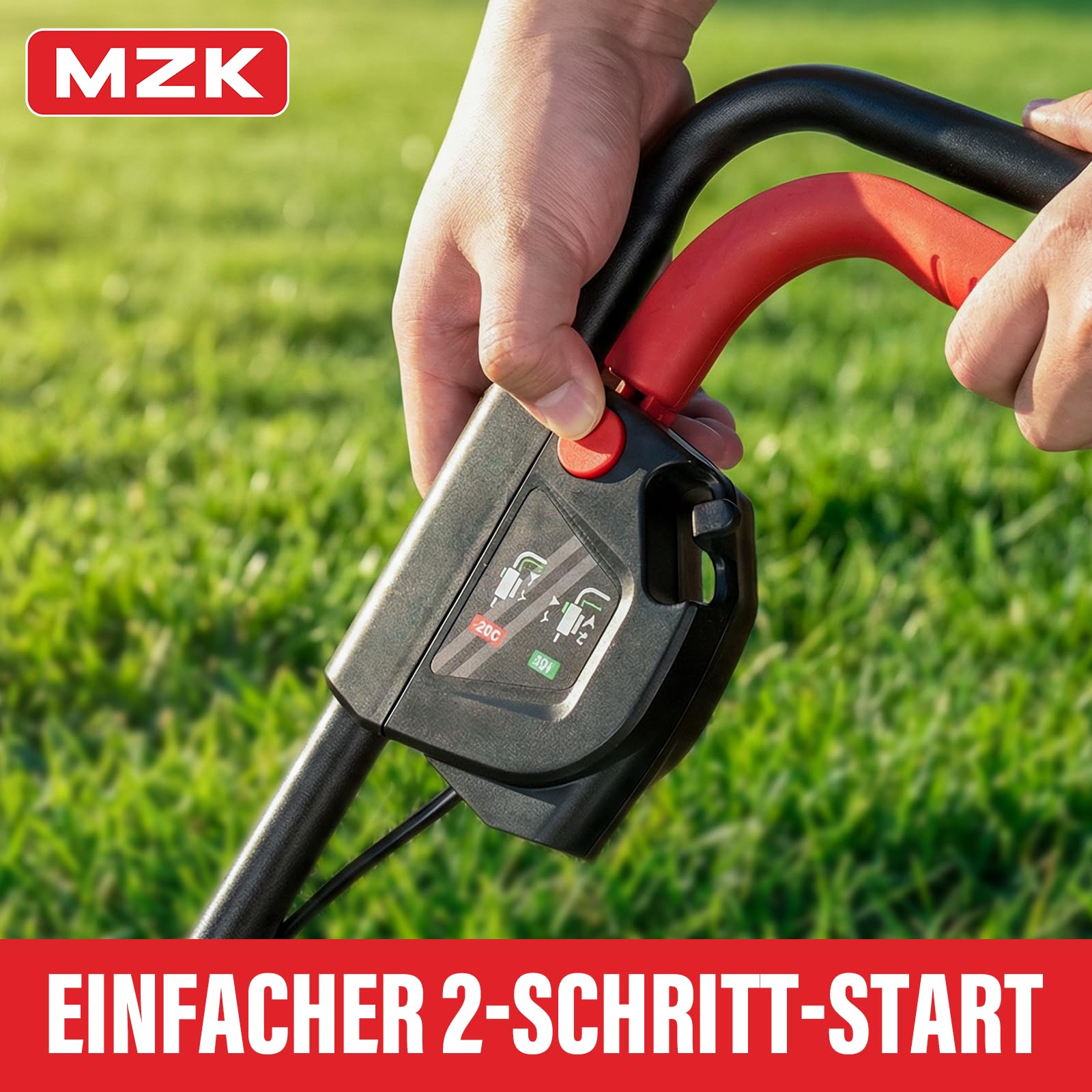 MZK 20V Akku-Rasenmäher, 34 cm Schnittbreite, Bürstenloser Akku-Rasenmäher mit 4-facher Schnitthöhenverstellung, Schiebemäher mit 31L Fangkorb, inkl. 2 x 4,0 Ah Akkus & Ladegerät, LM13B8, Rot