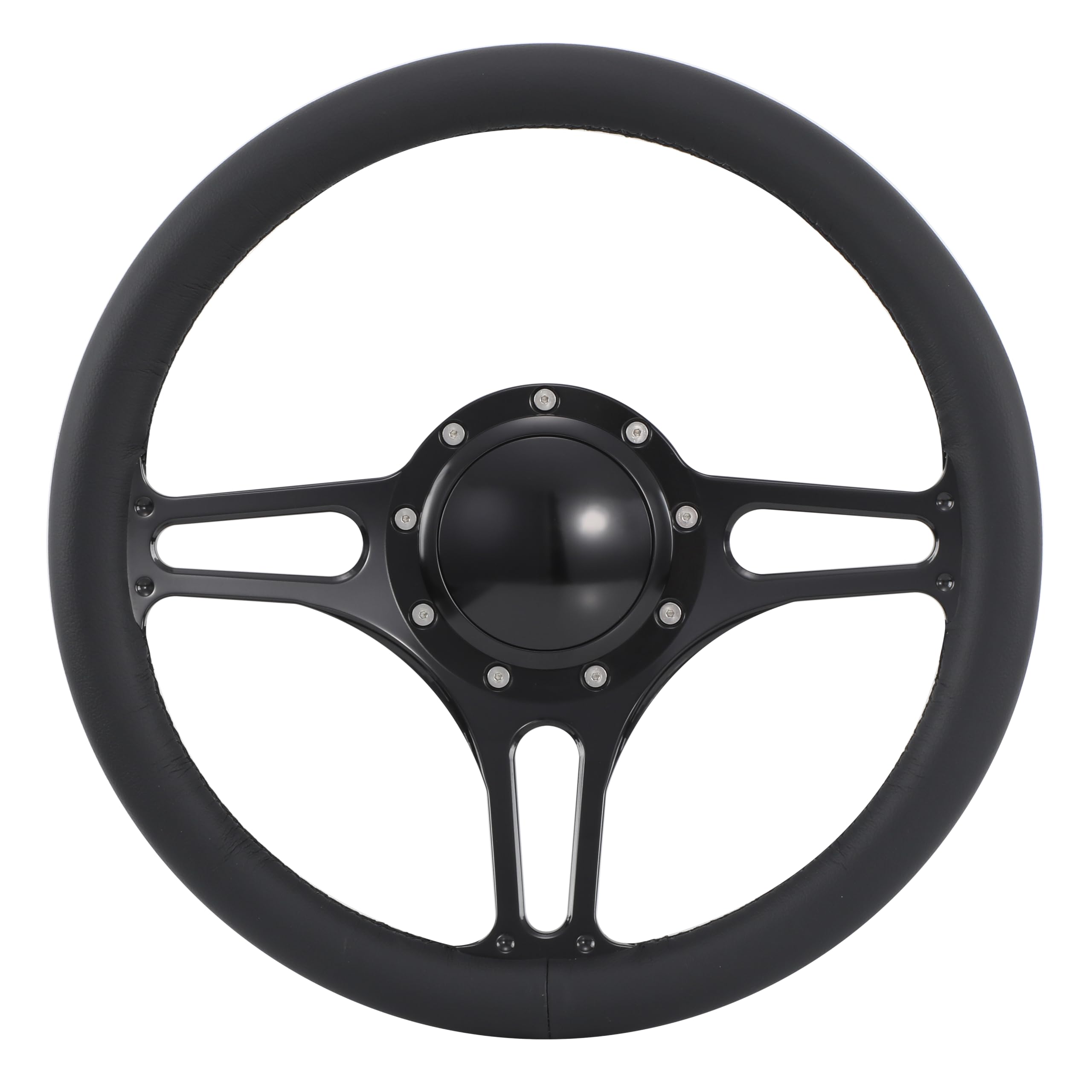 Flashpower 14'' Billet Troika Full Wrap 9 Bolts Steering Wheel with 2'' Dish and Horn Button (Black)