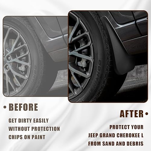 Miniatura 3 de Muslogy Juego de 4 aletas de barro para asiento Grand Cherokee L 2021-2024, 3 filas, guardabarros, guardabarros, delantero y trasero, juego de 4