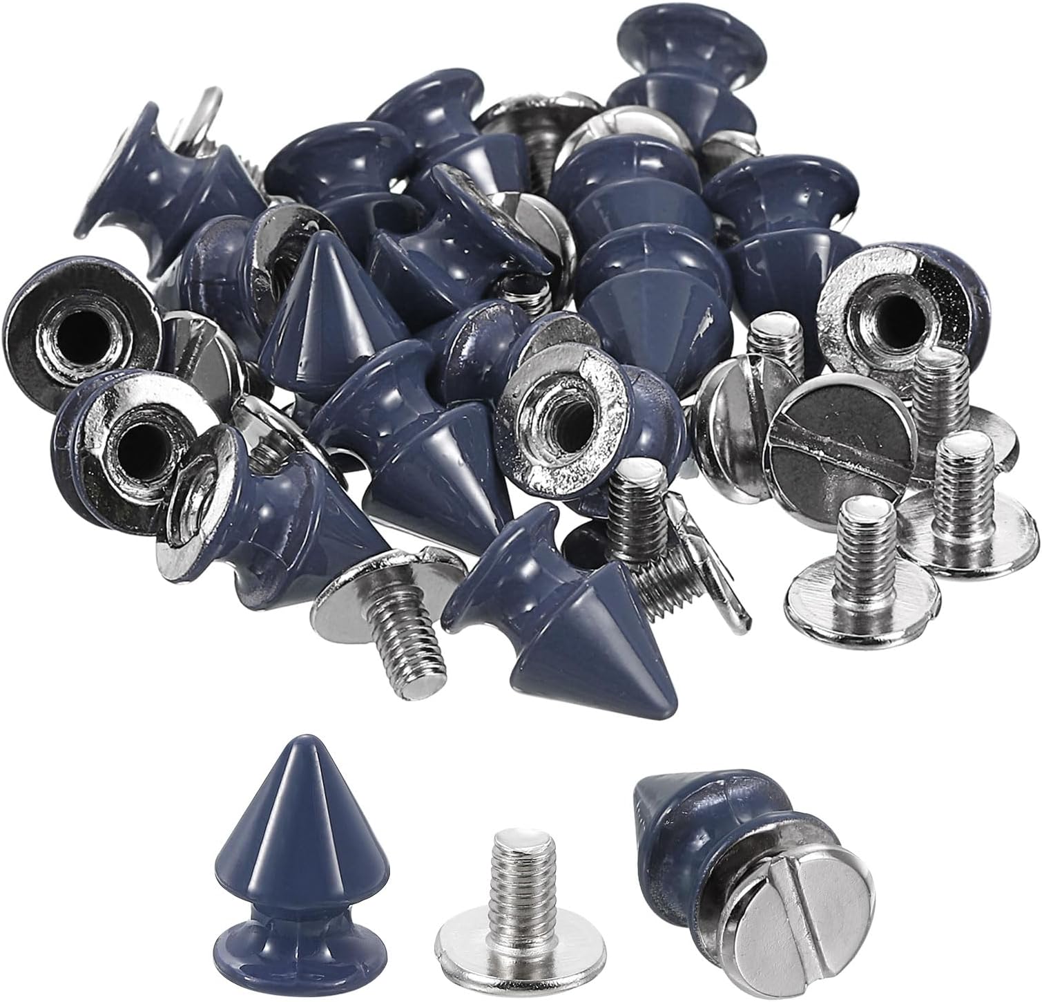 20Sets Cone Spike Stud Rivet, 8x12mm Screw Back Tree Studs and Spikes for Leather Craft, Clothing, Shoes, Belts, Bags (Navy Blue)