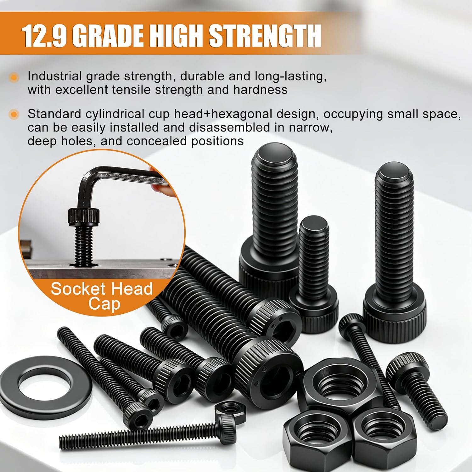 mankk 2000PCS Metric Screw Bolt Assortment Kit M2/M3/M4/M5/M6 Hex Socket Head Cap Bolts Nuts & Washers Set 12.9 Grade Alloy Steel Zinc Plated Metric Machine Screws