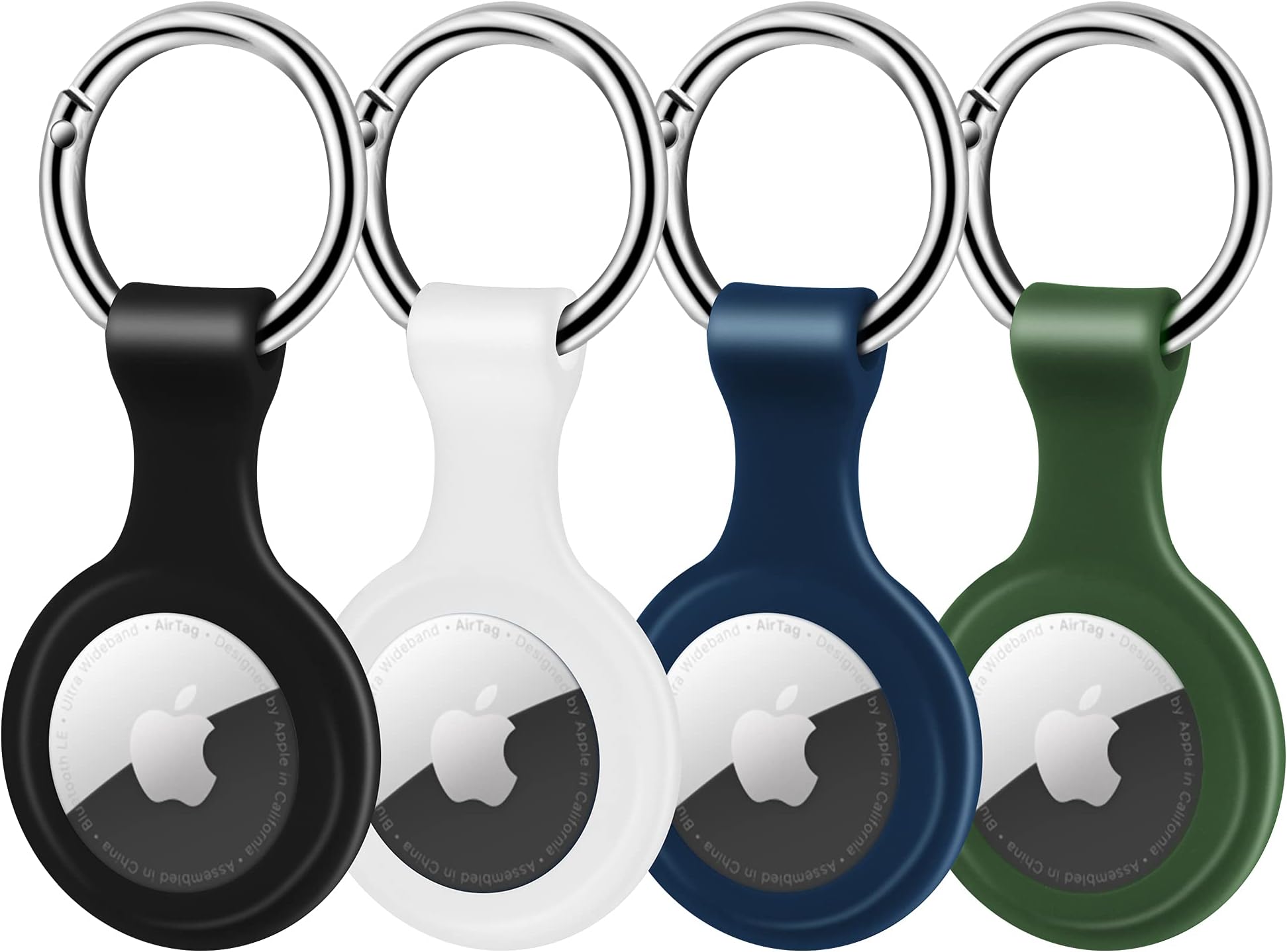 OMELPIS 4 Pack Waterproof Liquid Silicone Protective Air Tag Case for Apple Airtags Key Chain Key Ring Anti Lost AirTag Tracker Holder Anti Acratch Air Tags Cover Loop Finder Items GPS Accessories