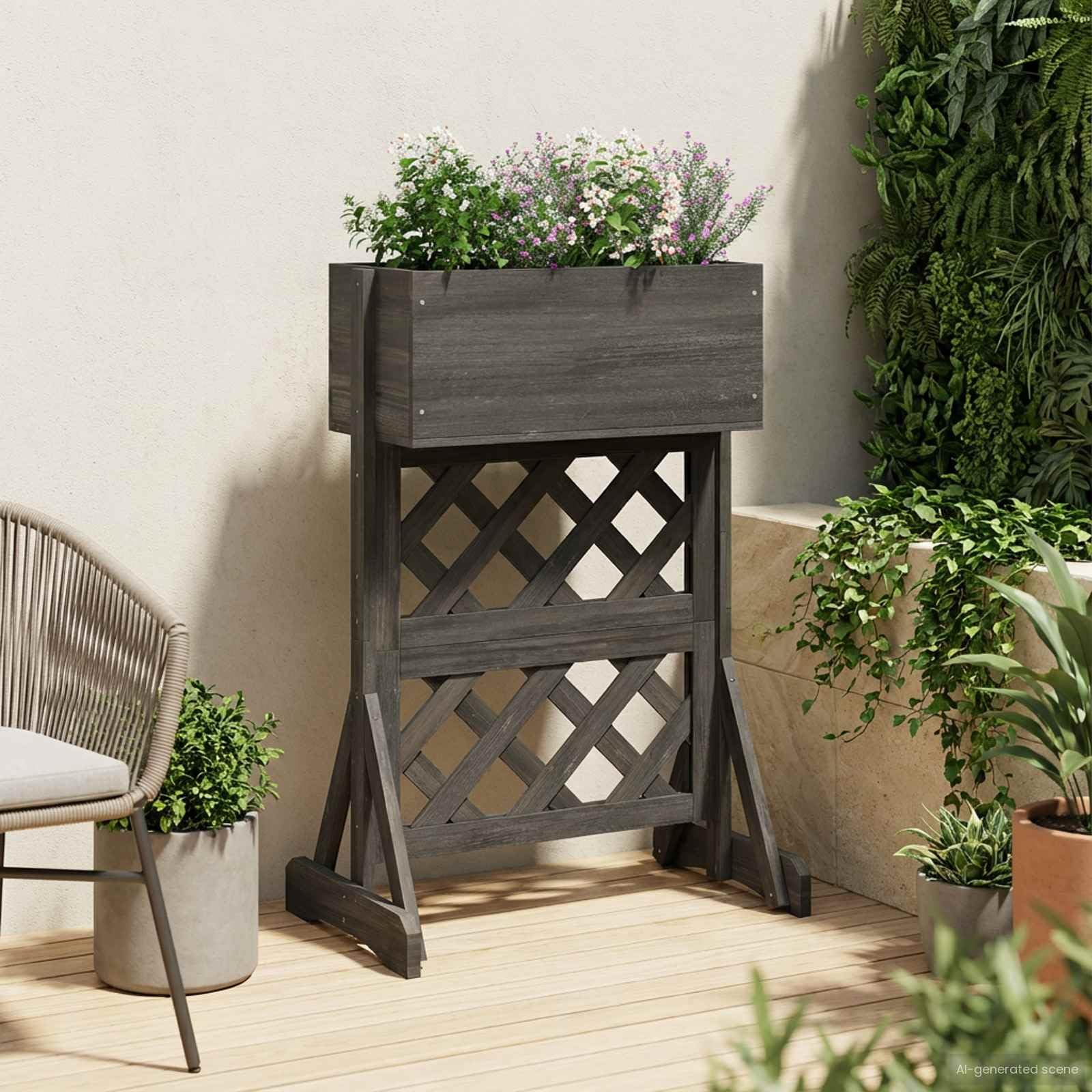 Fioriera con griglia in legno di abete, 48 x 30 x 70 cm | Legno di abete massiccio, resistente alle intemperie, fioriera rialzata, per terrazze e balconi