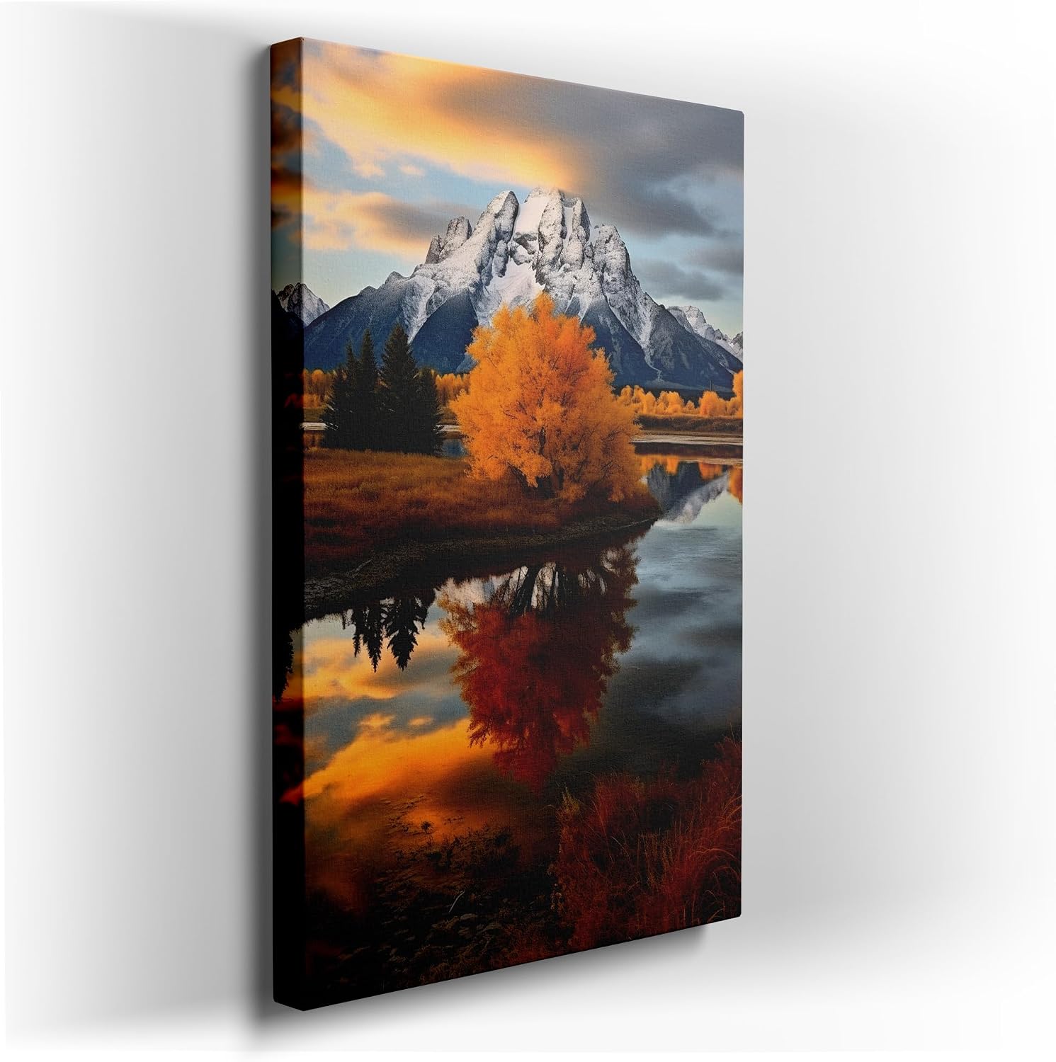 Canvas for Living room. Whispers of Winter Serenity: Reflections of Tranquility in a Snow-Capped Paradise, 27 x 18 inch Canvas Wall Art - Ready to Hang