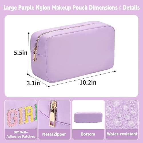 Miniatura 5 de YogoRun Bolsa de maquillaje de viaje, bolsa de cosméticos de nailon con cremallera para mujereshombres, Morado, L