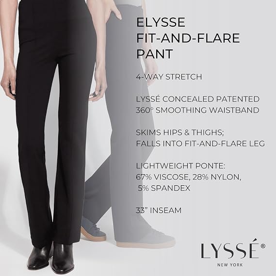 Lysse Denim Womens Pull-On Ponte Pants High Waist Flare, Leggings for Women Office Tummy Control, Dressy Office Trousers