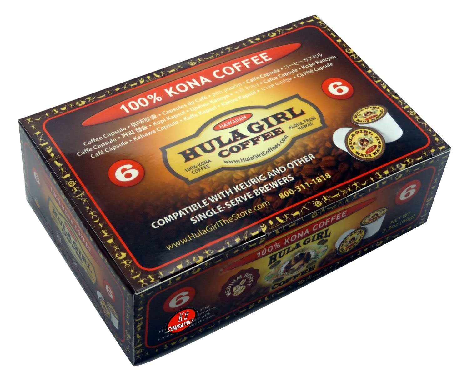 Hula Girl 100% Kona Coffee, Single Serve for Keurig K-Cup Brewers, Medium Roast, Works in the New K2