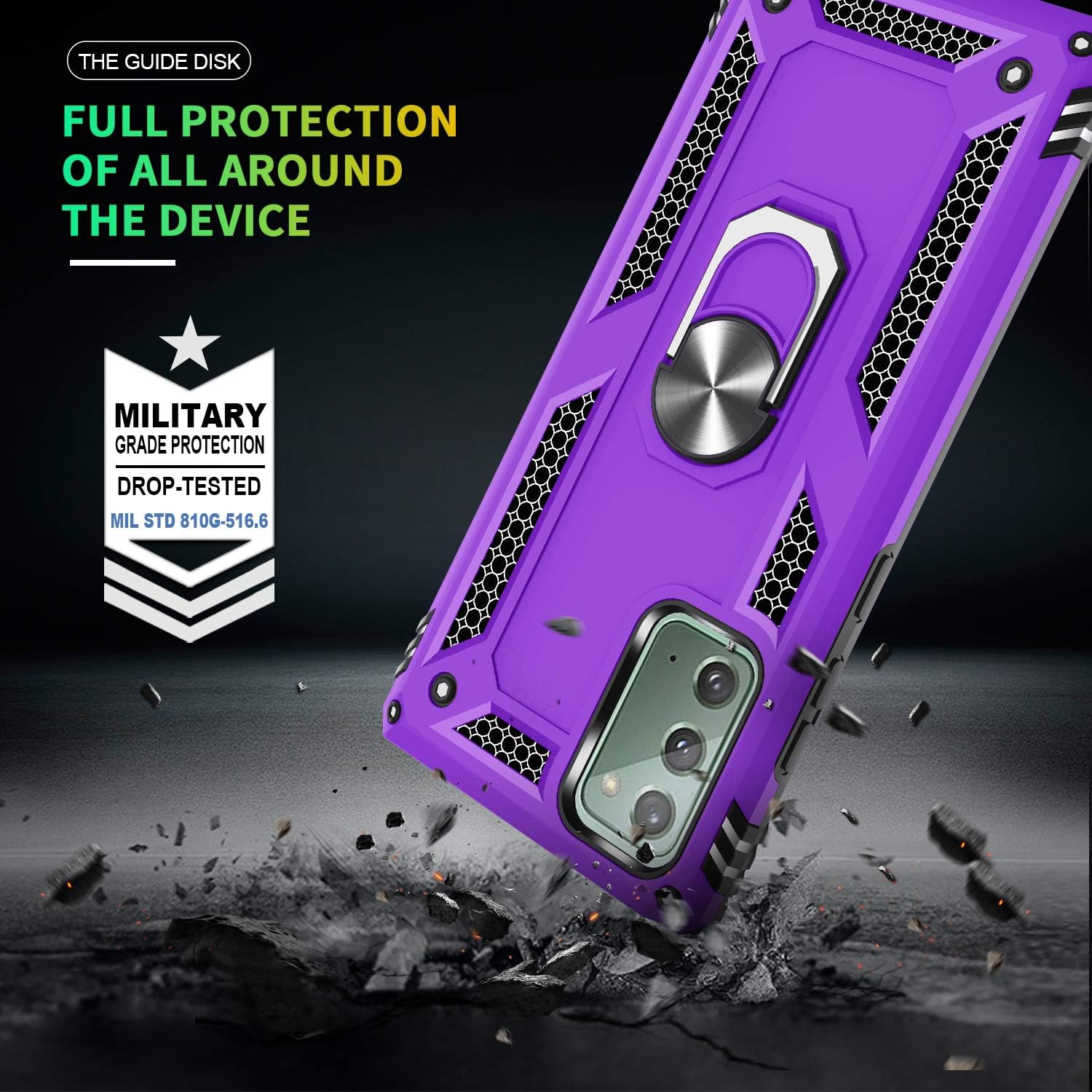 Gritup Compatible for Samsung Galaxy Note 20 Case 6.7 Inch with HD Screen Protector, [Military-Grade] Shockproof Protective Phone Case with Magnetic Kickstand Ring for Samsung Note 20 Purple