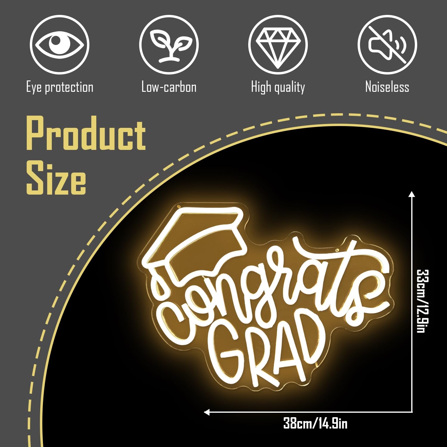 Congrats Grad ネオン サイン 卒業キャップ LED ネオンサイン 調光可能 Congrats ネオンサイン 壁の装飾用