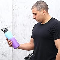 Vista 17 de BJPKPK - Botellas de agua aisladas con tapa de popote, botellas de agua de acero inoxidable de 40 onzas con 3 tapas, termo a prueba de fugas libre