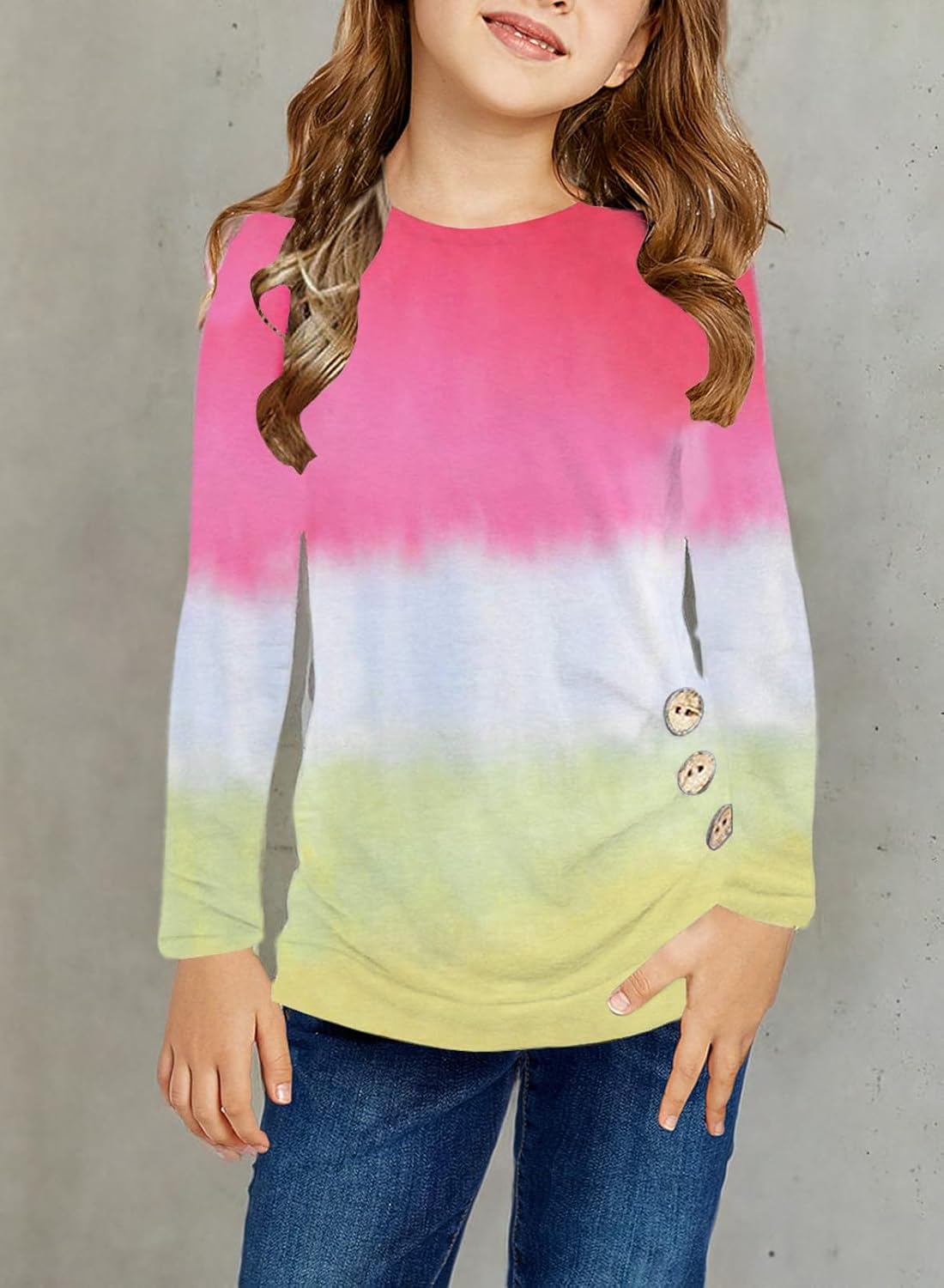 Ecokauer Girls Casual Tunic Tops Knot Front Long Sleeve Loose Soft Blouse T-Shirt Size 4-13 - Image 4