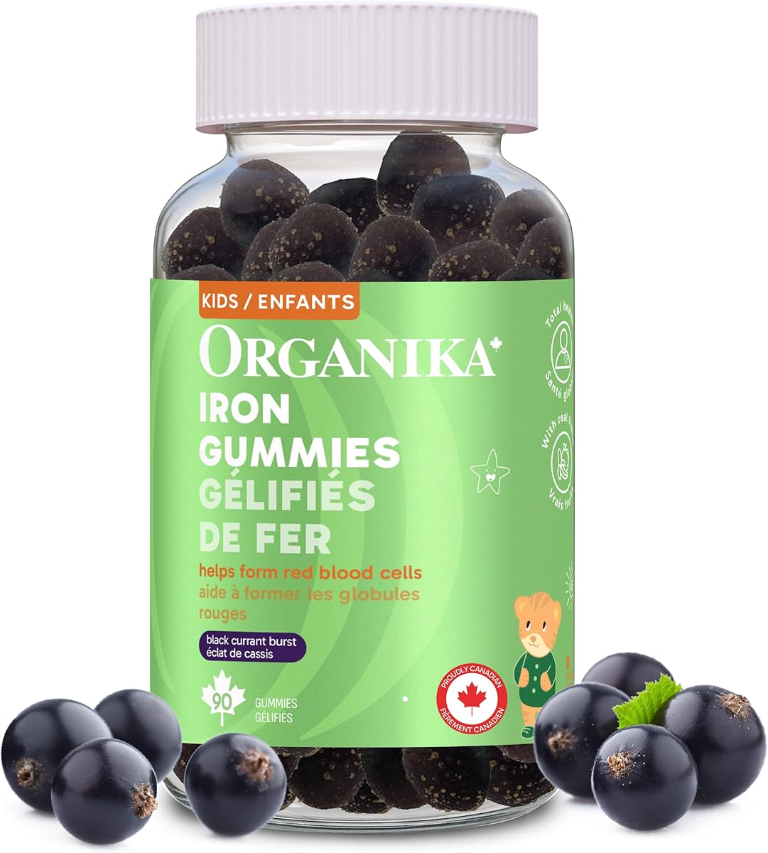 Organika Kids Iron Gummies Black Currant Flavour- Essential Iron Support to Help Form Red Blood Cells, and Aid in Growth and Development- 90 gummies