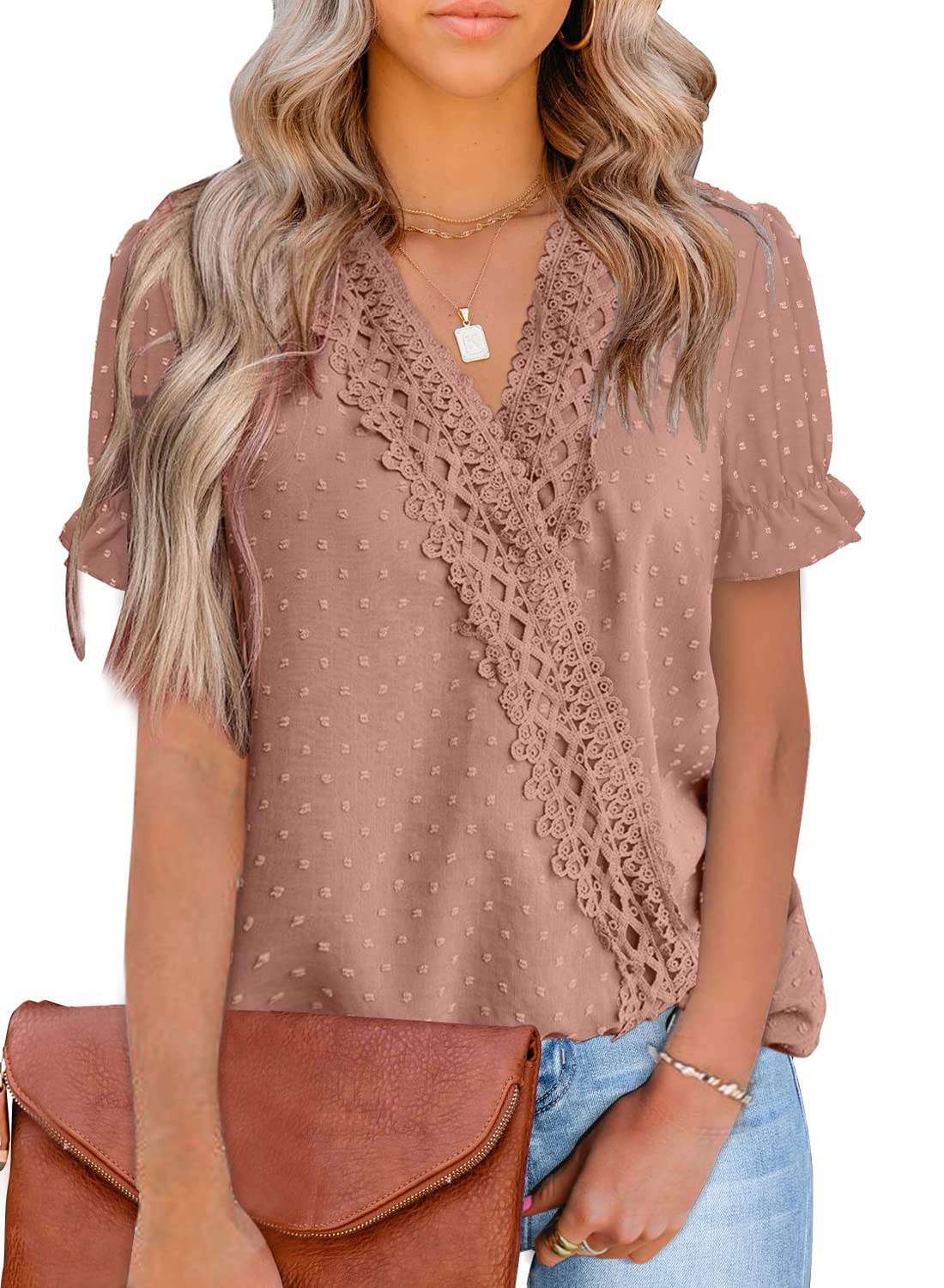 Sponsored Ad - Womens Tops Short/Long Sleeve V Neck Chiffon Blouses Dressy Casual Pom Poms Shirts