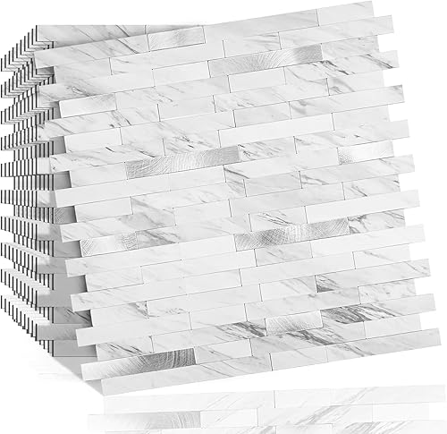 V-MOZZA Pelar y pegar, 10 hojas de azulejos de PVC para despegar y pegar, azulejos de pared para azulejos de salpicaduras para cocina y baño