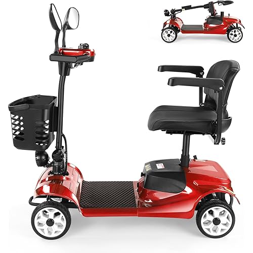 Mobility Scooter – Premium Electric Mobility Scooter for Adults & Seniors, 4 Wheel Scooter with AI Smart Control, High Safety Lead-Acid Battery & 330lb Capacity - Red