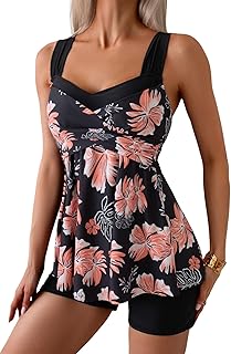 B2prity Tankini Swimsuits for Women Tummy Control Two Piece Modest Bathing Suits Floral Skirt