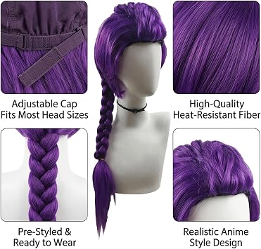Purple Wig with Thick Braid, Costume Wig Cosplay, Purple Braid Wigs