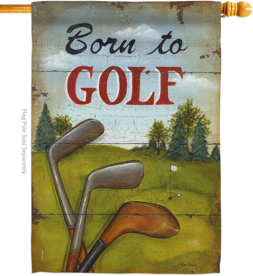 Breeze Decor Born to Golf Flag House Golfing Club Wall Decorations Door Banner Golfer Wall Hanging Tapestry Yard Sign Patio Poster Garden Ornaments Outdoor Sports Gifts Made in USA