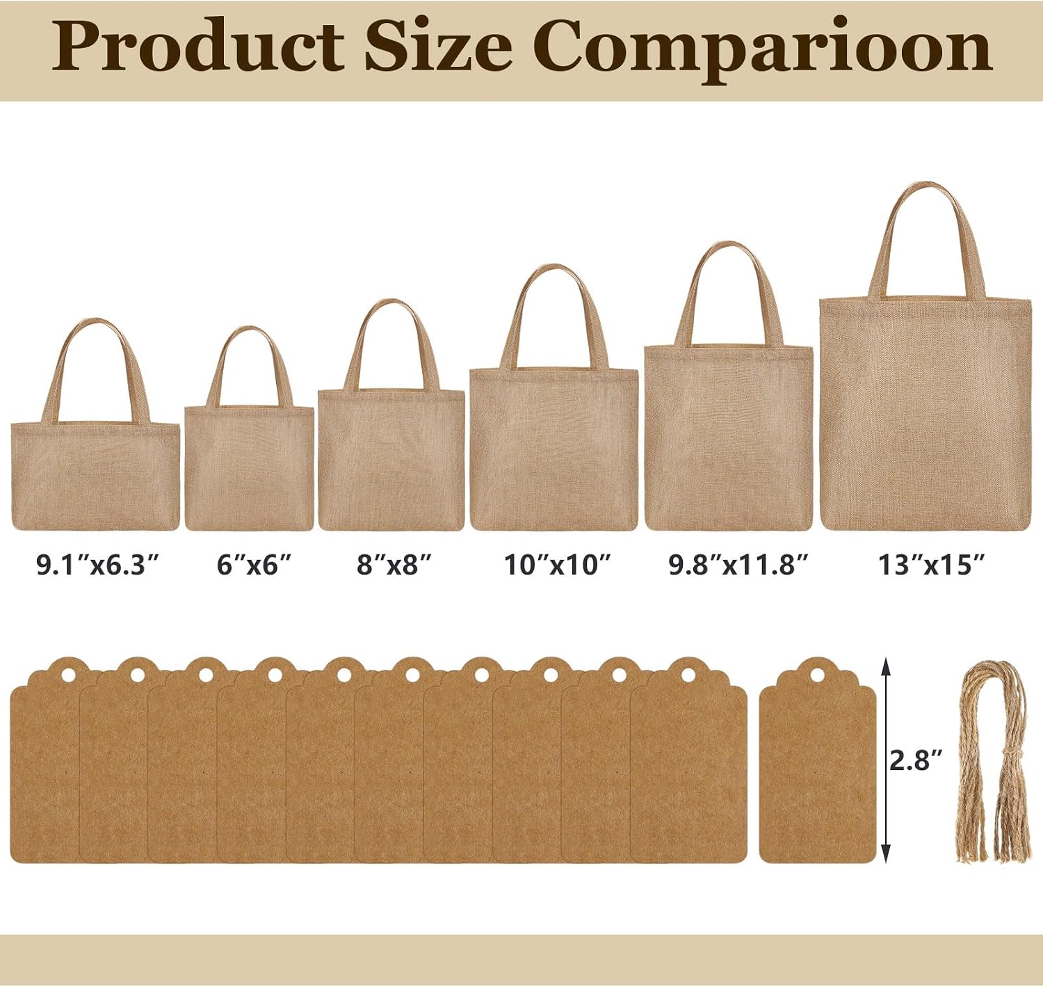 Aliceset 24 Pcs Mini Burlap Tote Bags with Handles Reusable Burlap Gift Bags with Tags Small Wedding Welcome Bridesmaids Jute Bag Bulk for Party Supplies DIY Craft (6.3 x 6.3 x 2.8 Inch,Light Brown)