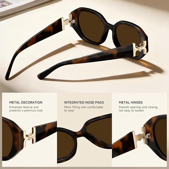 Oversized Polarized Sunglasses for Women Trendy Womens Designer Sunglasses UV Protection Square Frame Sun Glasses