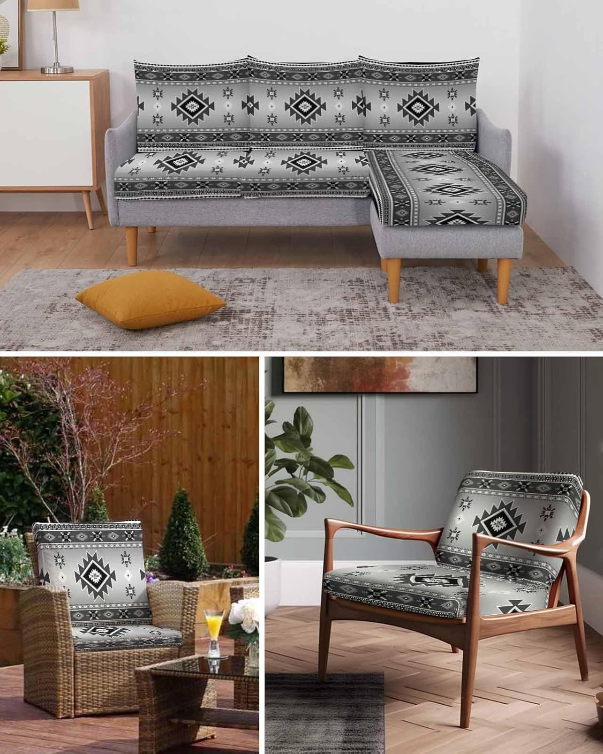 Couch Cushion Covers Grey Bohemian Sofa Cushion Cover Stretch Seat Covers Southwest Tribal Aztec Boho Sofa Slipcovers Soft Furniture Protector for Sectional Sofas Living Room Medium-1 Piece