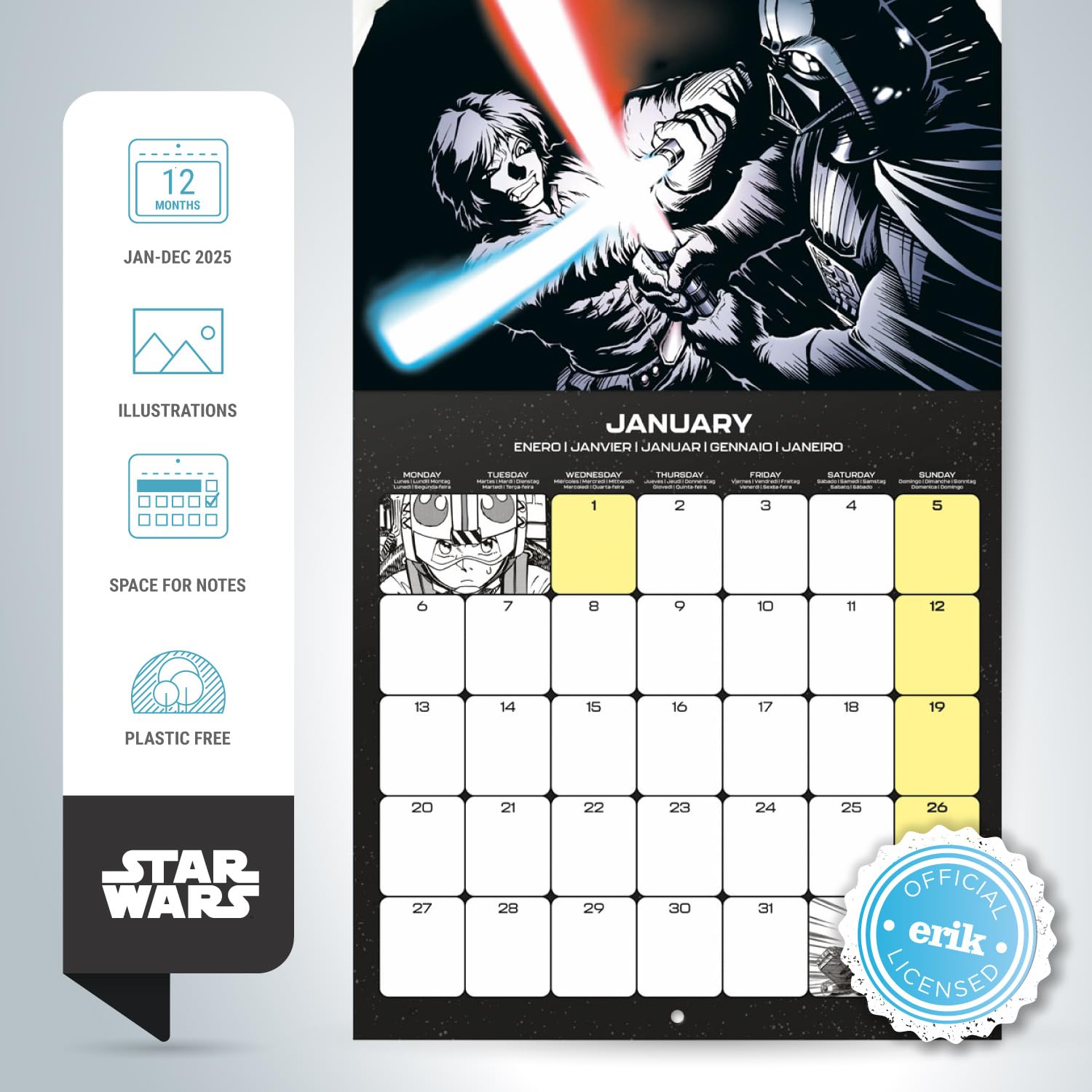 Grupo Erik Star Wars Wall Calendar 2025, Multicolour, 12" x 12" - Image 2