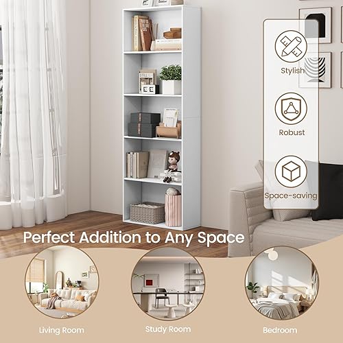 Miniatura 8 de Estantería de 5 estantes, estantes altos y estanterías, torre vertical, estantes de almacenamiento de madera, estante moderno para libros,