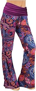 Gracyoga Women's Comfy Pajama Pants Wide Leg Lounge Palazzo Yoga Pants Stretch Casual Floral Print Fold Waist Pants