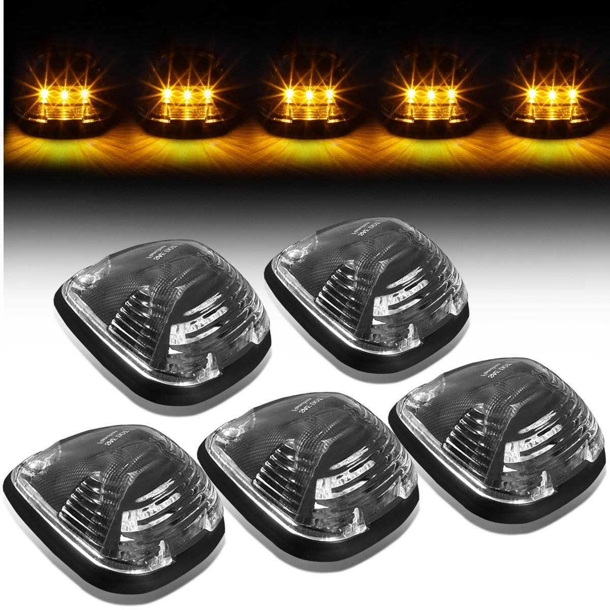 DNA Motoring CBL-FSD99-BK-Y 5x LED Cab Roof Top Marker Lights [For 99-16 Ford Super Duty 05-07 E-Series] , Yellow