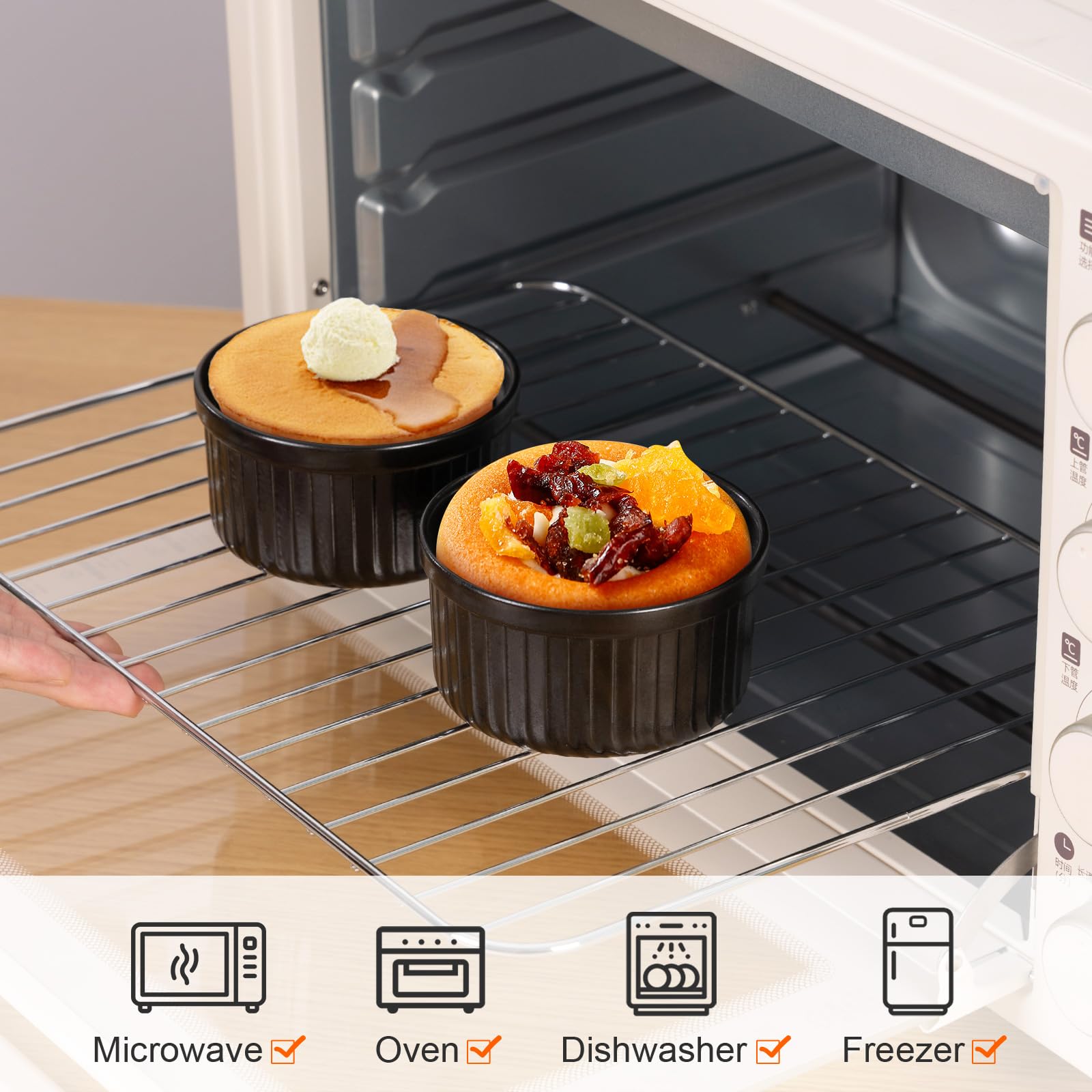Yachi Ramequines de cerámica de 6 onzas, juego de 6, Ramekin de porcelana, apto para horno, soufflé de gres, soufflés para hornear, crema brulées, natillas, pudines, apto para horno y lavavajillas