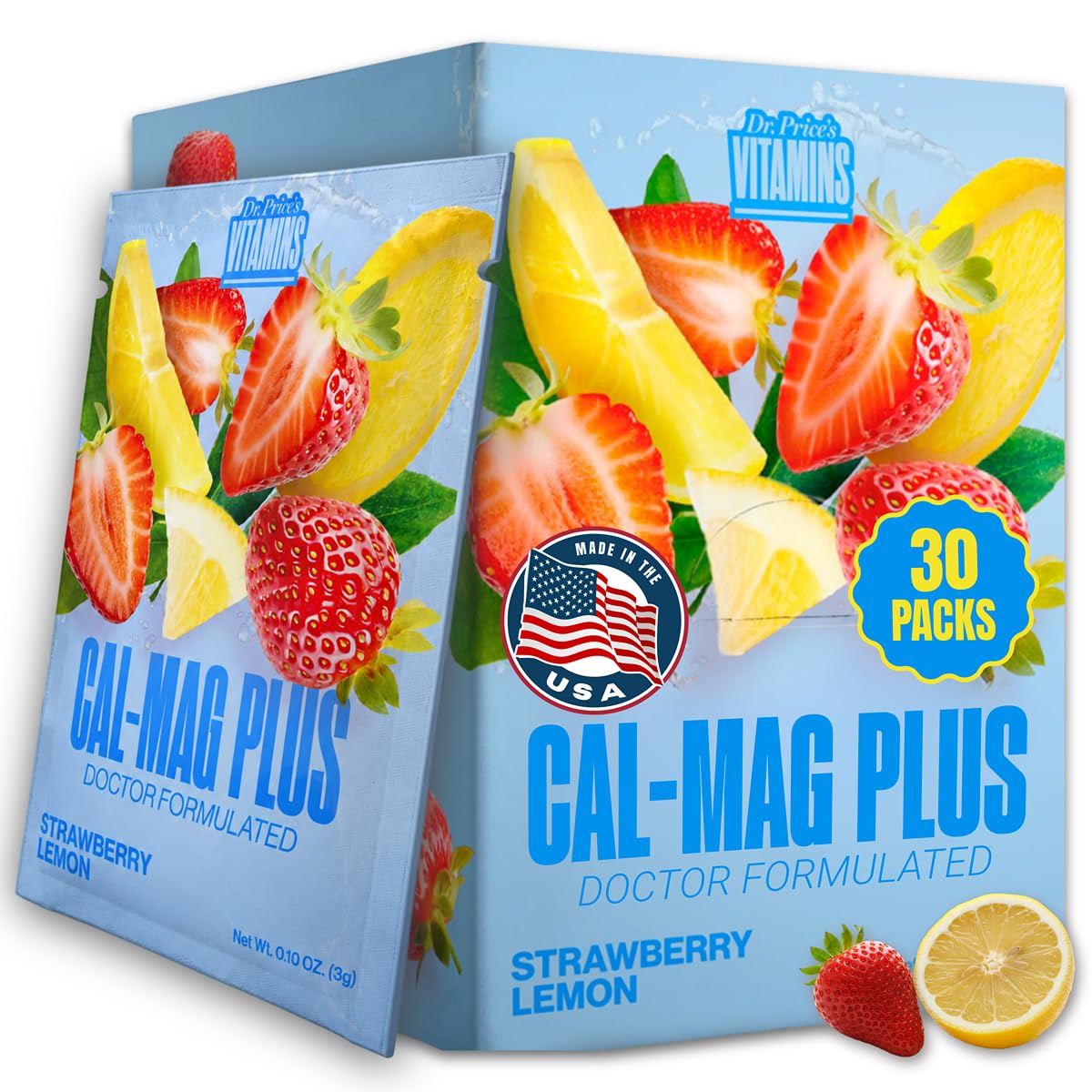 Dr. Price's Vitamins Cal Mag Supplement Powder, Strawberry Lemon, 30 Pack 30 Servings - Packets