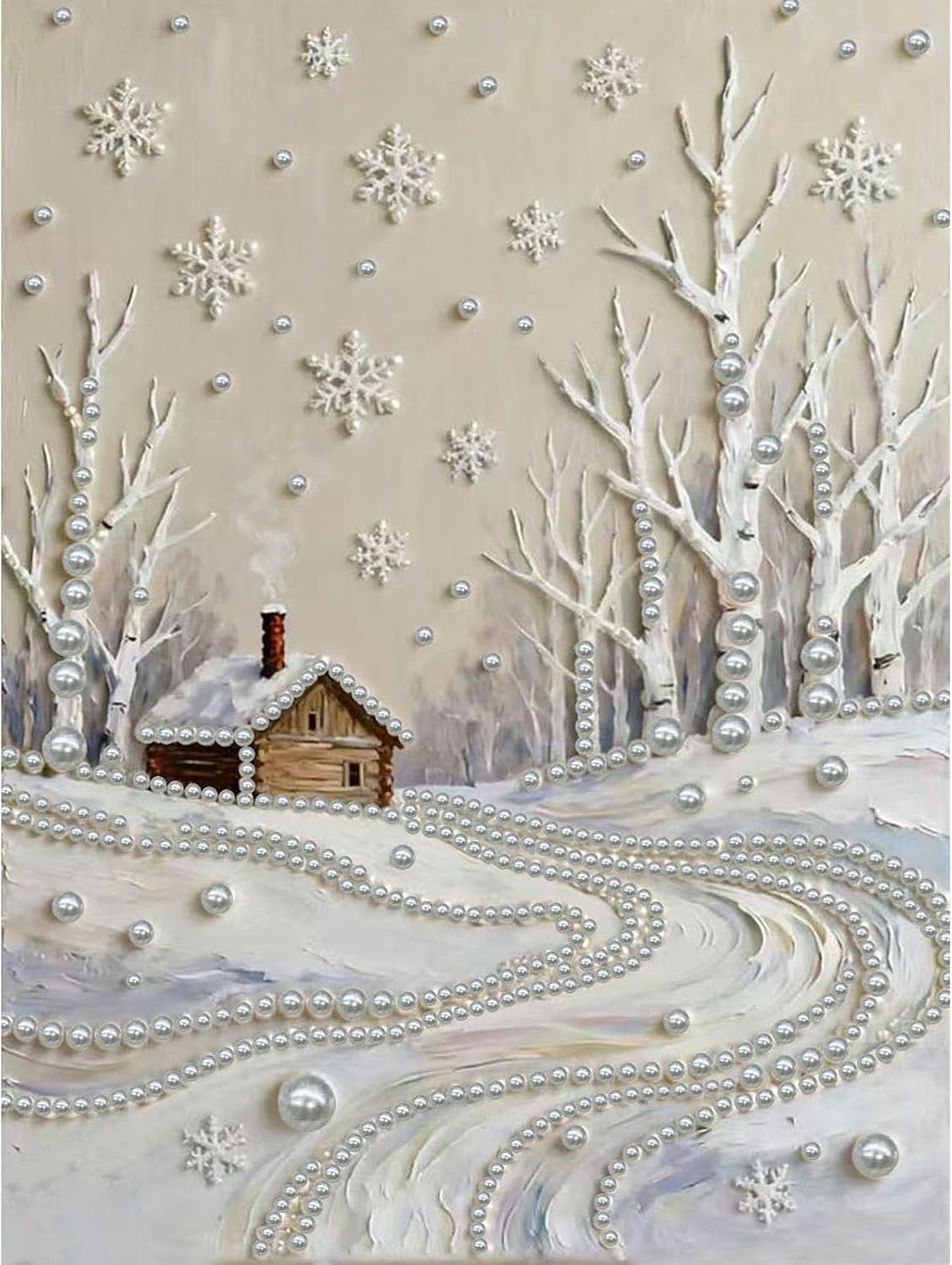 FRANDEK Snow Field DIY Pearl Art Painting for Adult Beginners, Big Gem Art3D Textured Touch Craft, Diamond Crafts Kit with Frame 30x40cm, Elegant Gift Ideas for Mother’s Day