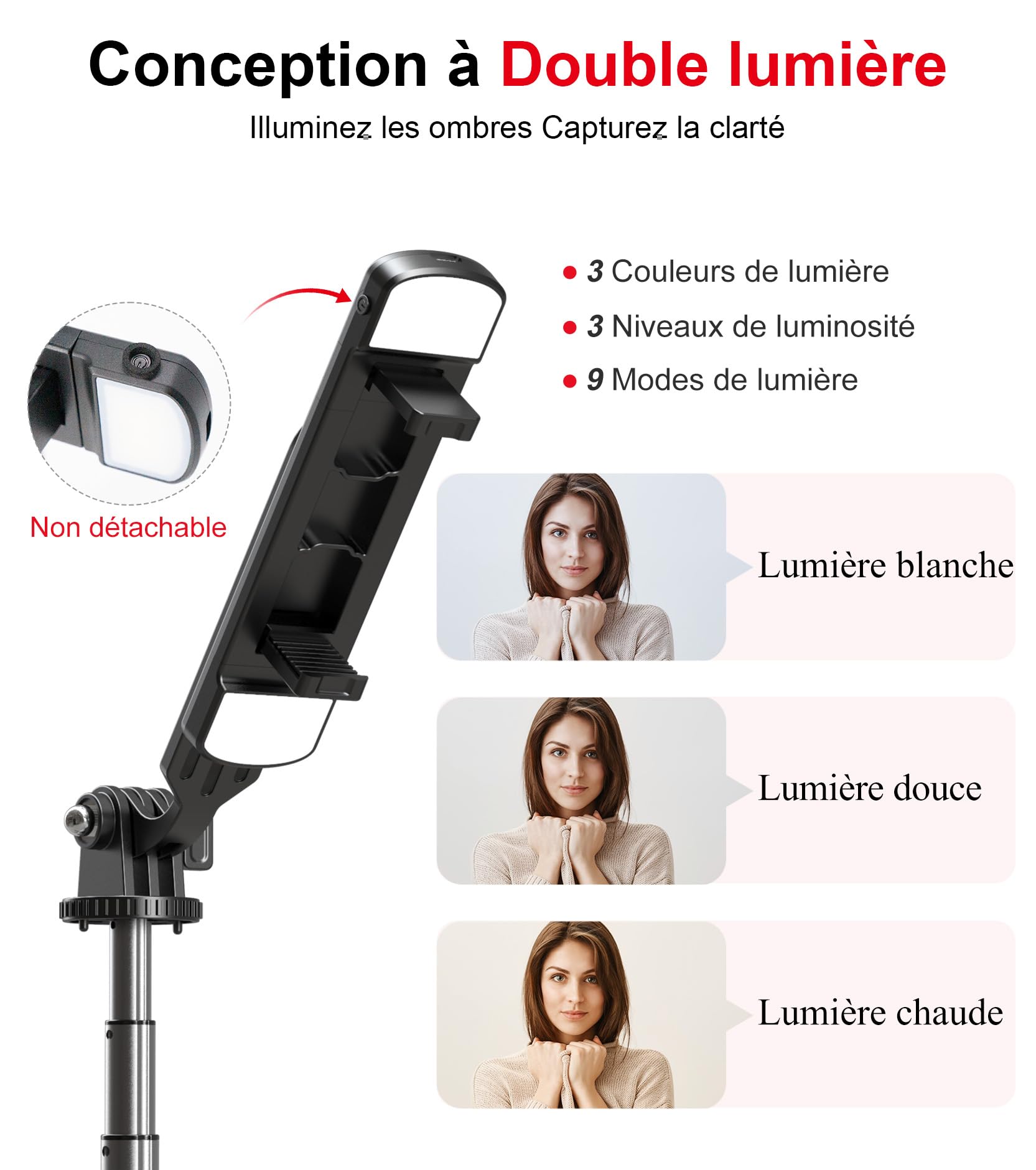 Perche à Selfie Trépied pour Smartphone - ASHINER 180cm Hauteur Support de Téléphone avec Télécommande et Lumières LED pour Voyages, Vlogs, Vidéos et Photos, Compatible avec Les iPhone et Android