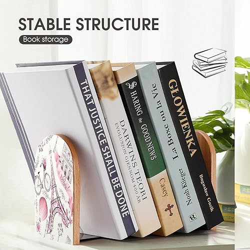 Miniatura 7 de Paquete de 2 sujetalibros de madera, torre Eiffel de París para bicicleta, con diseño de flores, antideslizantes, para libros, para libros, para