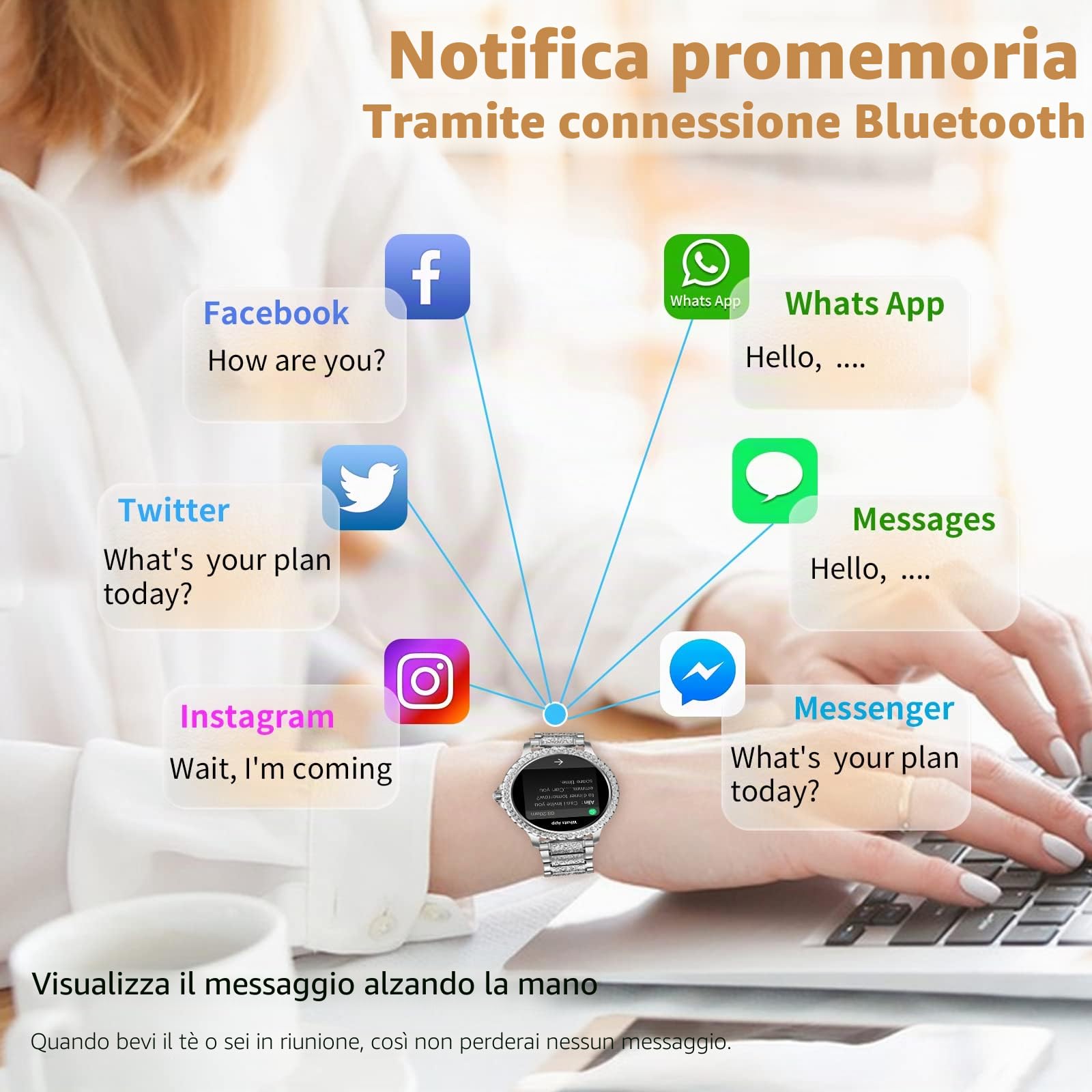Smartwatch Donna Diamond,1.32''Smartwatch Donna Chiamate e whatsapp,Fisiologia Femminile Cardiofrequenzimetro SpO2/Monitoraggio del Sonno/120 Allenamenti, Orologio Smart Watch per iOS Android