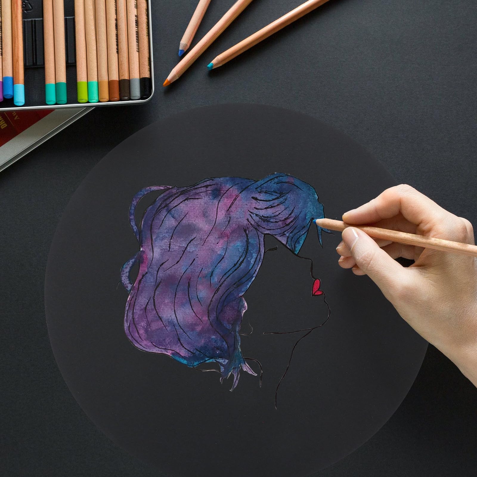EXAOMBLE 50 Pezzi Cartoncino Spesso Rotondo in Carta Nera per Decorazioni Scuola, Progetti Artistici e DIY Painting Design Addensato per Lunga Conservazione