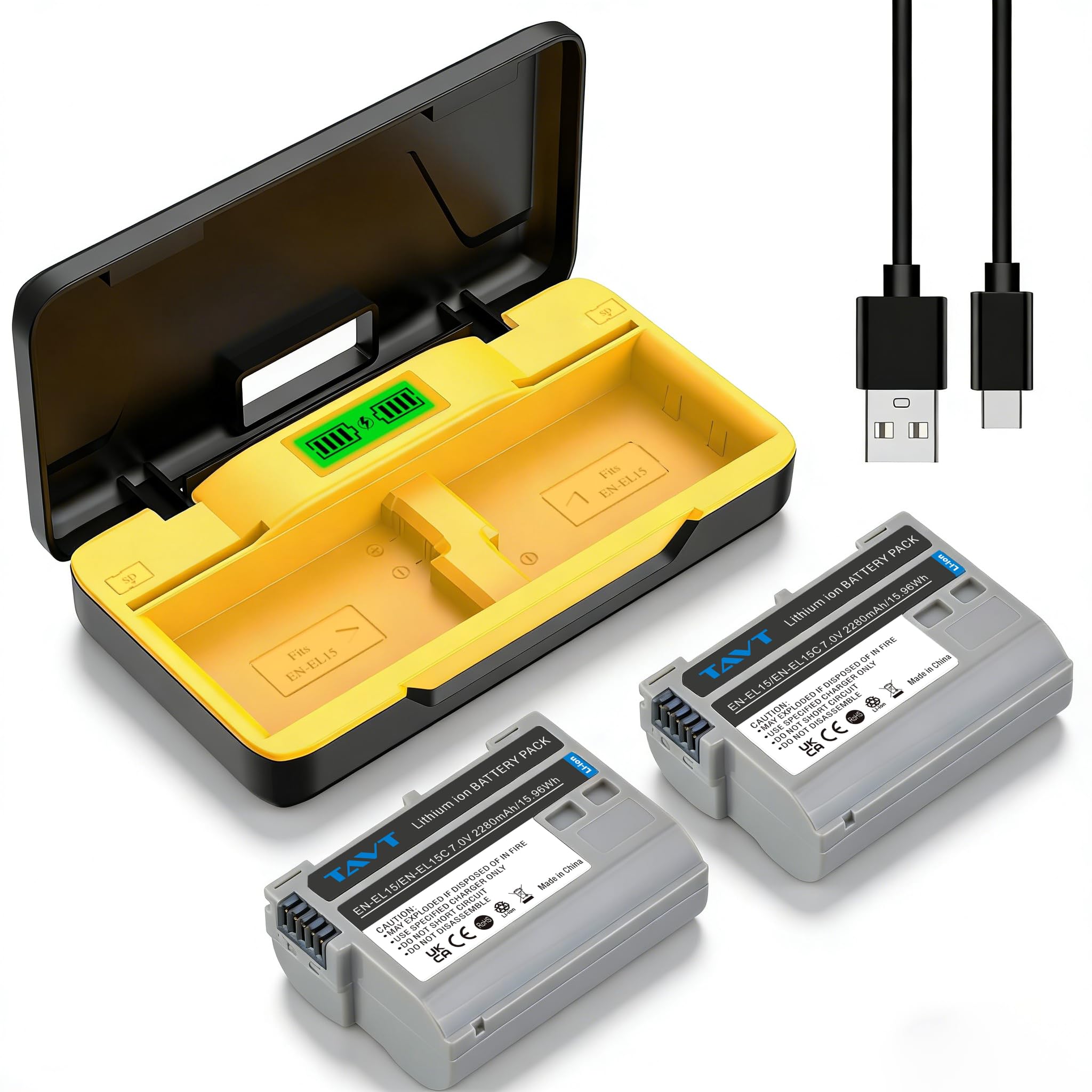 2280mAh EN-EL15 EN-EL15C Batterie avec Chargeur pour Nikon Z6, Z6II, Z6 III, Z7, Z8 D7500 D7000 D7100 D7200 D500 D600 D610 D750 D780 D800 D800E D810A D850