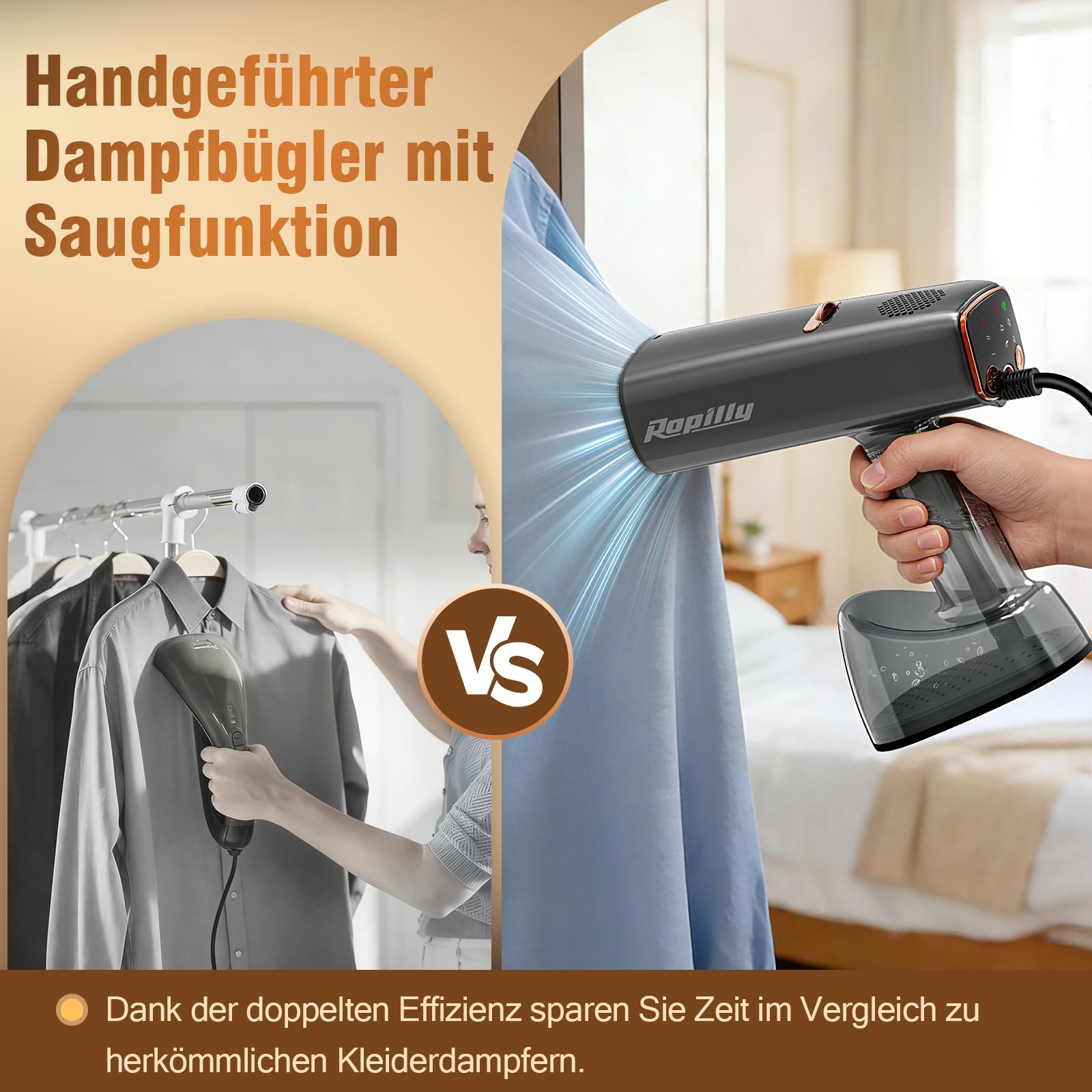 Dampfglätter mit Saugfunktion, 2100W Reisebügeleisen mit 5000Pa Saugkraft, 35 g/min Dampf, 440 ml Wassertank, 3 Dampf- & 3 Saugstufen, Schnellaufheizung, für Zuhause & unterwegs