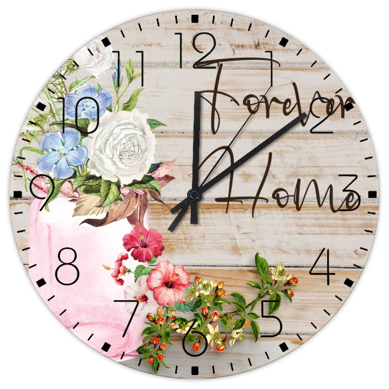 Horloge murale en bois à fleurs cadre déco art mural aquarelle