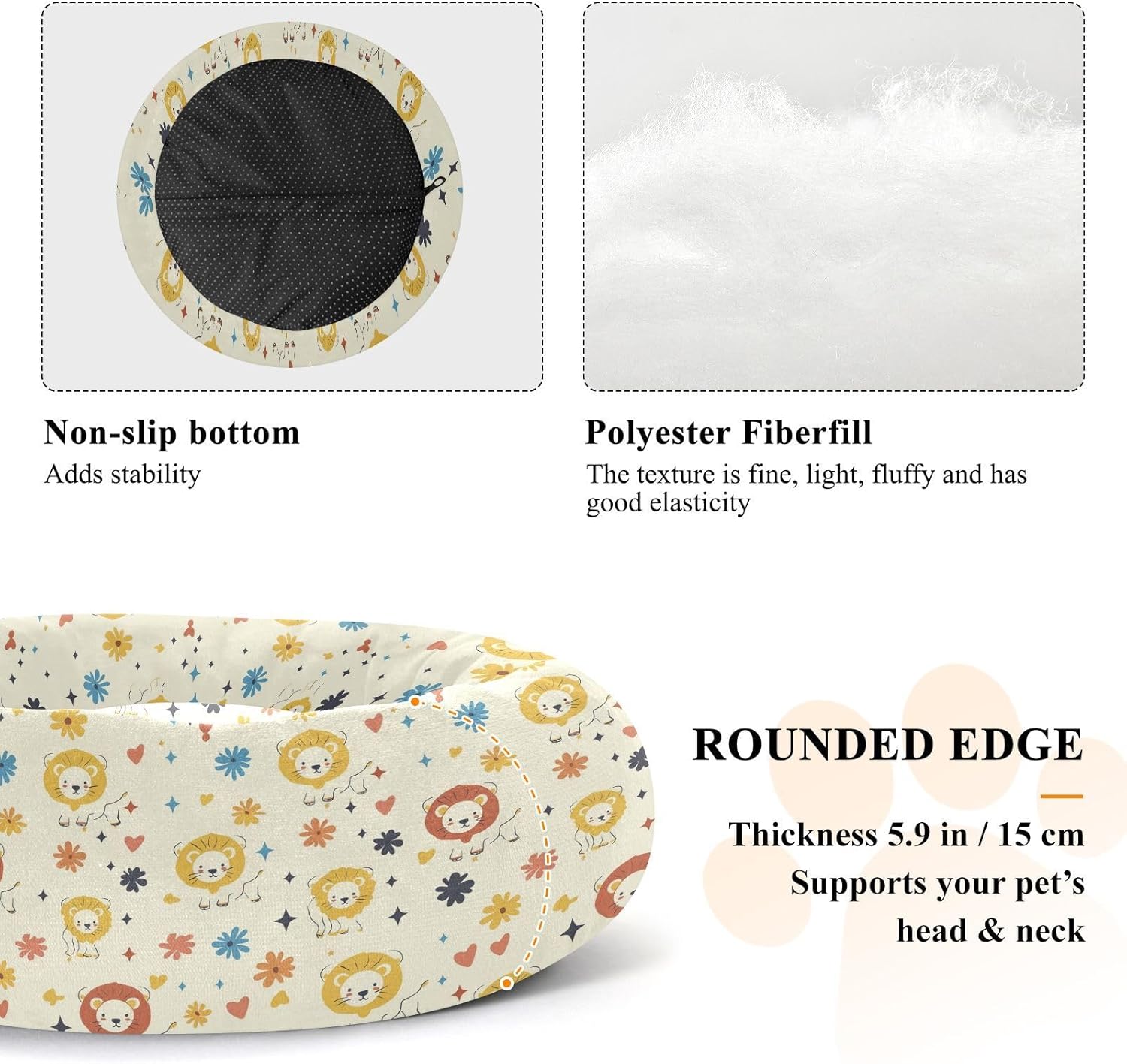 Pet Dog Beds Donut Cuddler Fluffy Cat Pillow Bed for Medium Size Pets Supplies M Cute Cartoon Lions