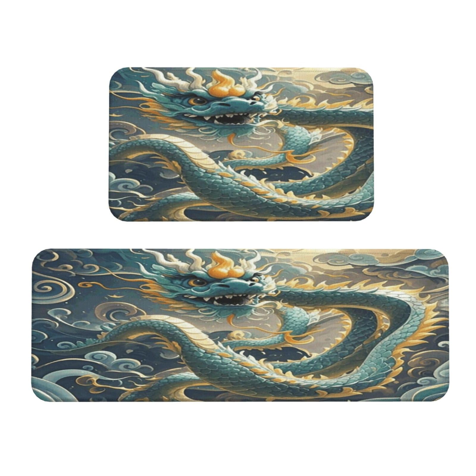 Tapis de cuisine anti-fatigue dragon pour soulager le dos lot de 2 velours