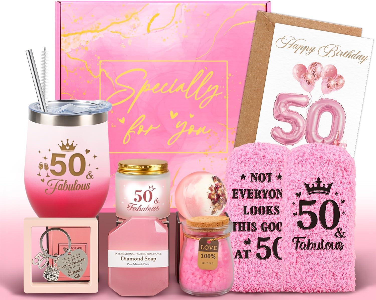 Giftota 50th Birthday Gifts for Women, Happy 50th Birthday Pamper Gifts Fabulous Self Care Gift Relaxation Bath Sets Birthday Hampers Basket for Her, Women, Friends, Mum, Wife, Female, Sister