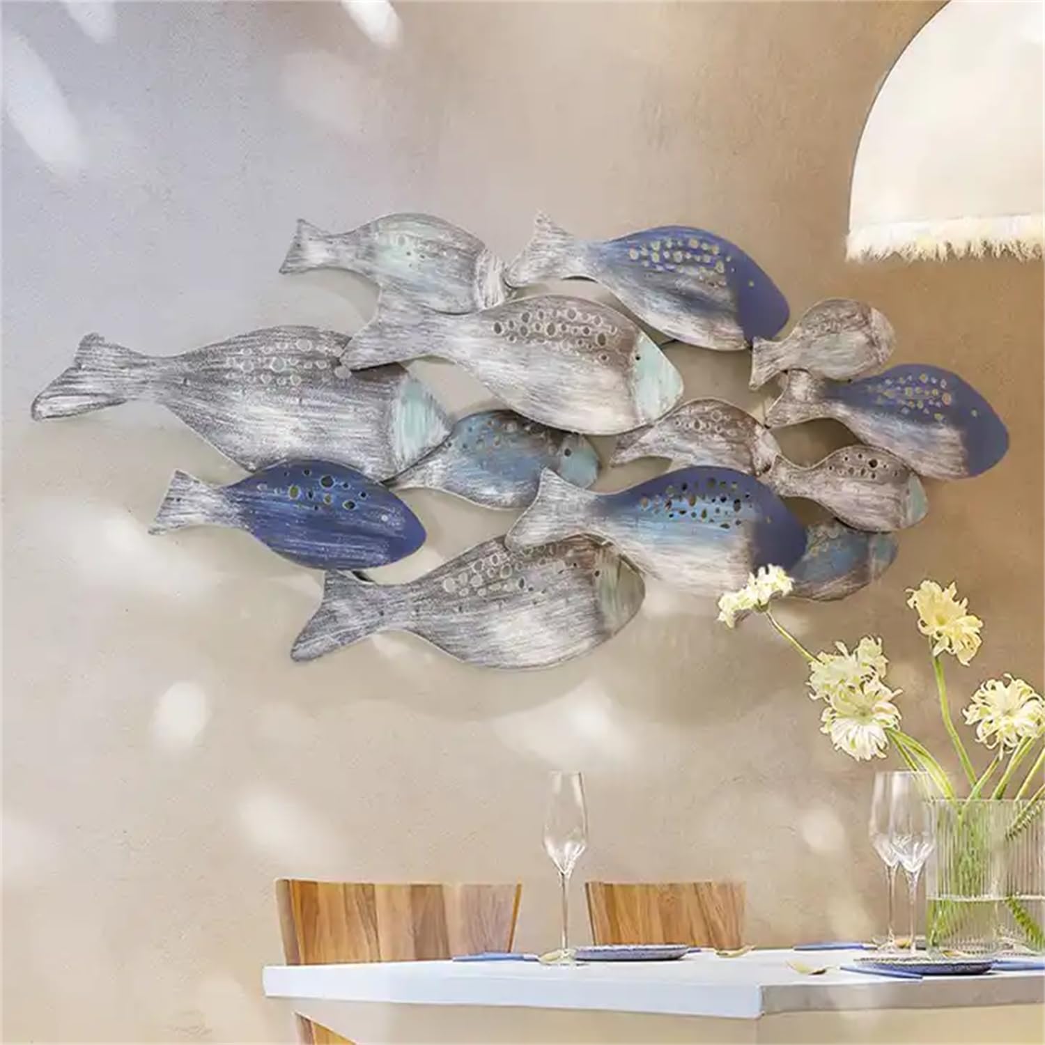 Pesce Metallico 3D Da Parete - Decorazione Oceano In Ferro Blu, 150x42cm - Foto 6