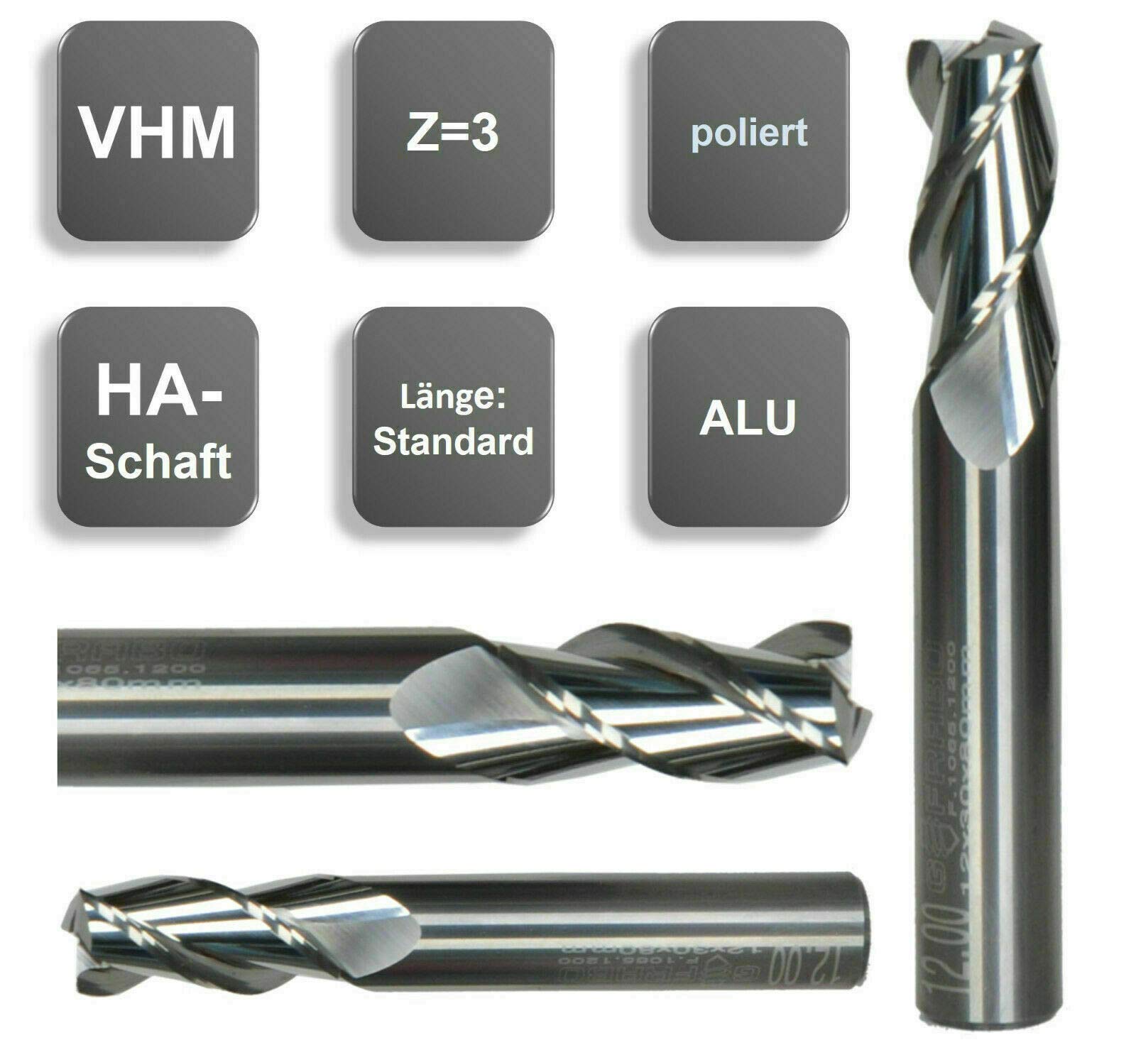 VHM ALU Fräser, Z=3, polierte Spannut, glat, scharf, Ø 3-10 mm - NEU! GEFRABO, Größe: 16,00 x 45 x 100 - d2 = 16,00 mm
