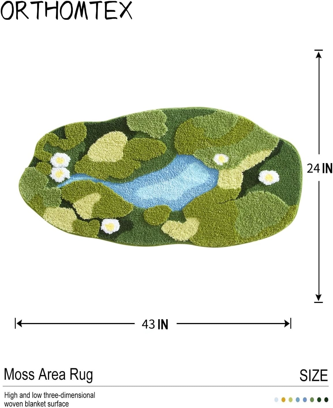 3D Moss Bath Mat - Ultra Thick & Soft, Water Absorbent, Non-Slip Bathroom Rug for Shower Floor, Bedroom Decor | Moss Green, Oval (24"x43")