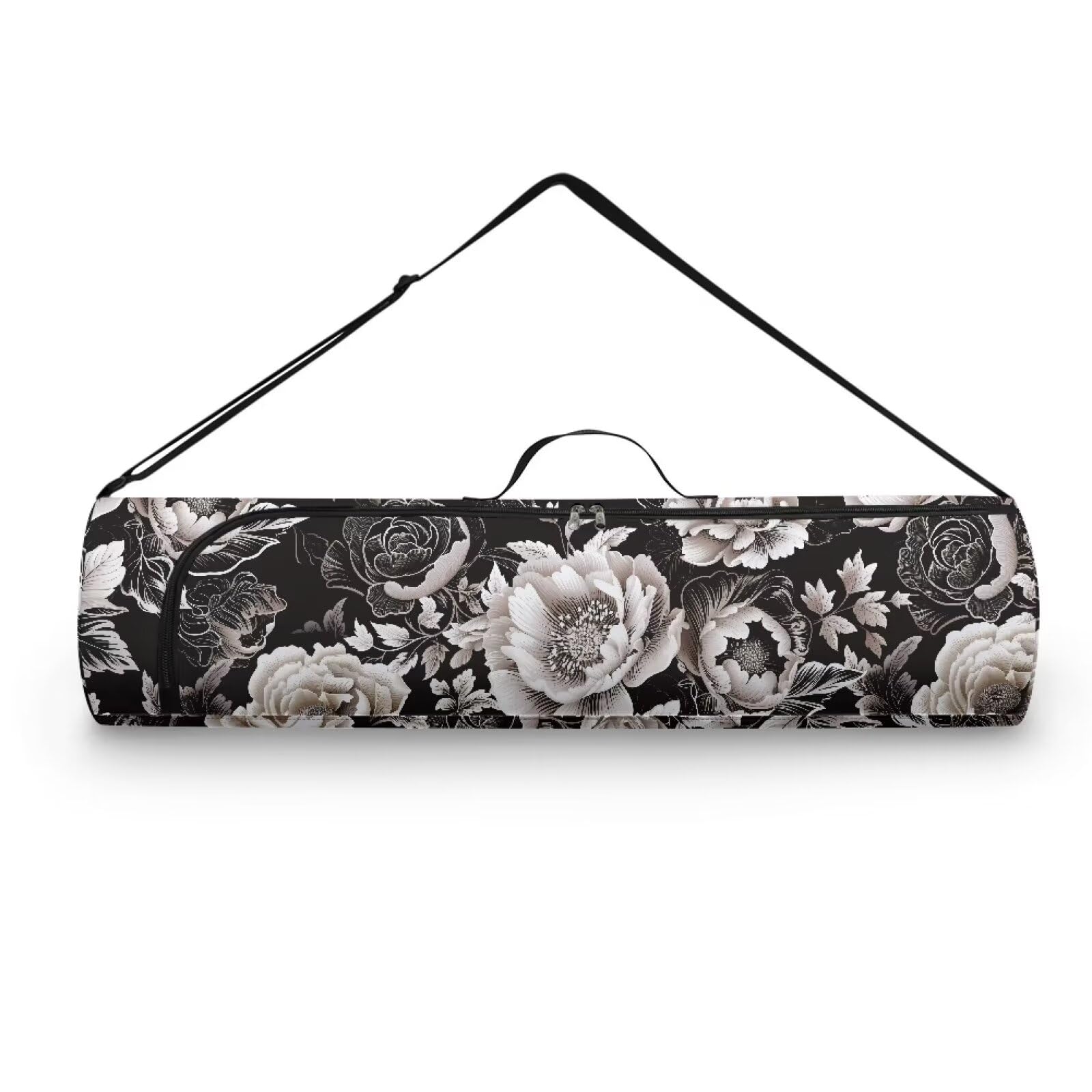 Pzuqiu Vintage Flower Yoga Mat Bag for Women & Men Travel Yoga Gym Bag for Thick Exercise Yoga Mat Full-Zip Yoga Mat Carrier Bag for Class Workout Park with Adjustable Strap