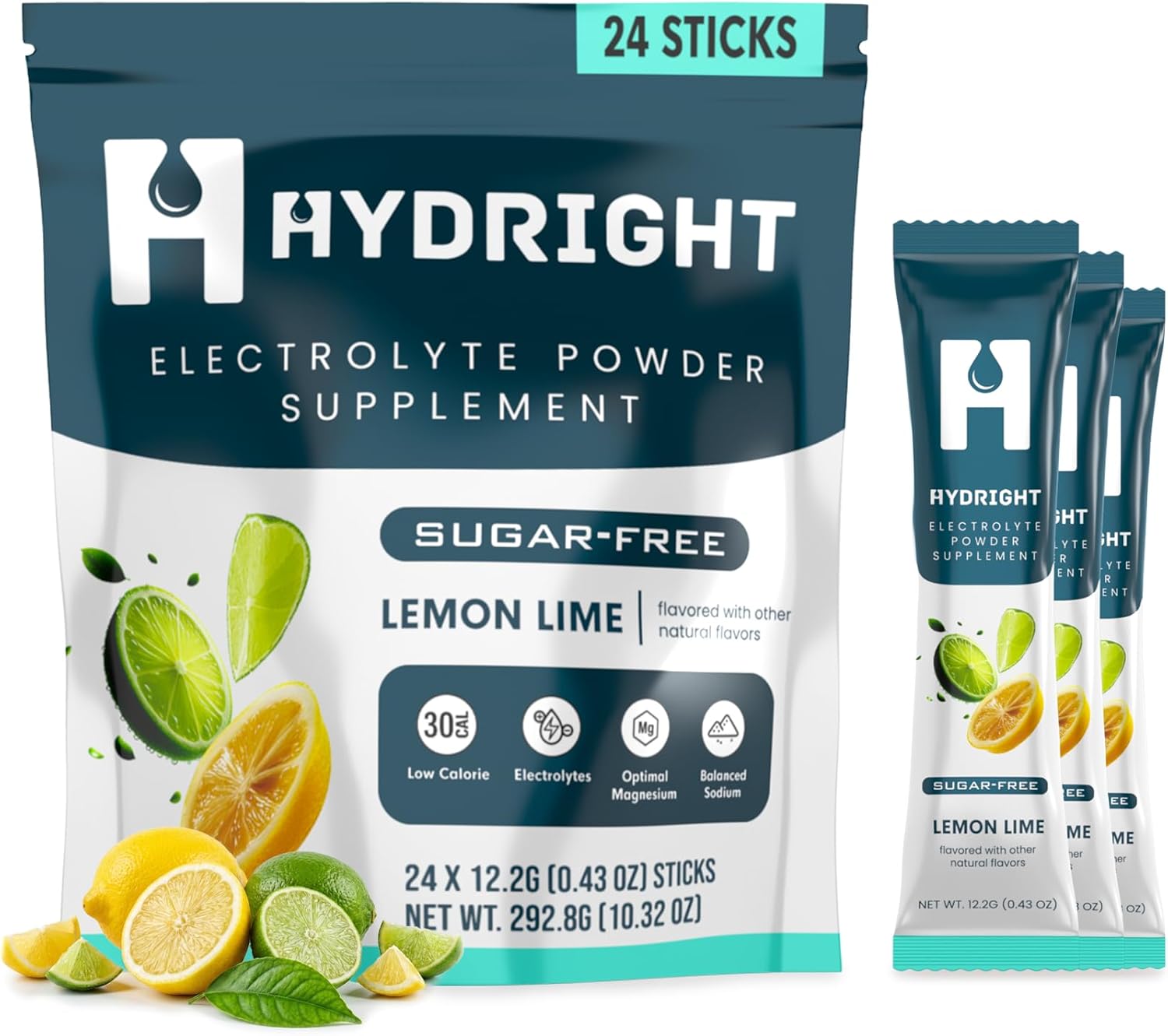 Electrolyte Powder Packets, Lemon Lime Sugar-Free Hydration Drink Mix, Fast Rehydration, Energy & Recovery, Keto Friendly Electrolyte Supplement with Sodium, 24 Sticks
