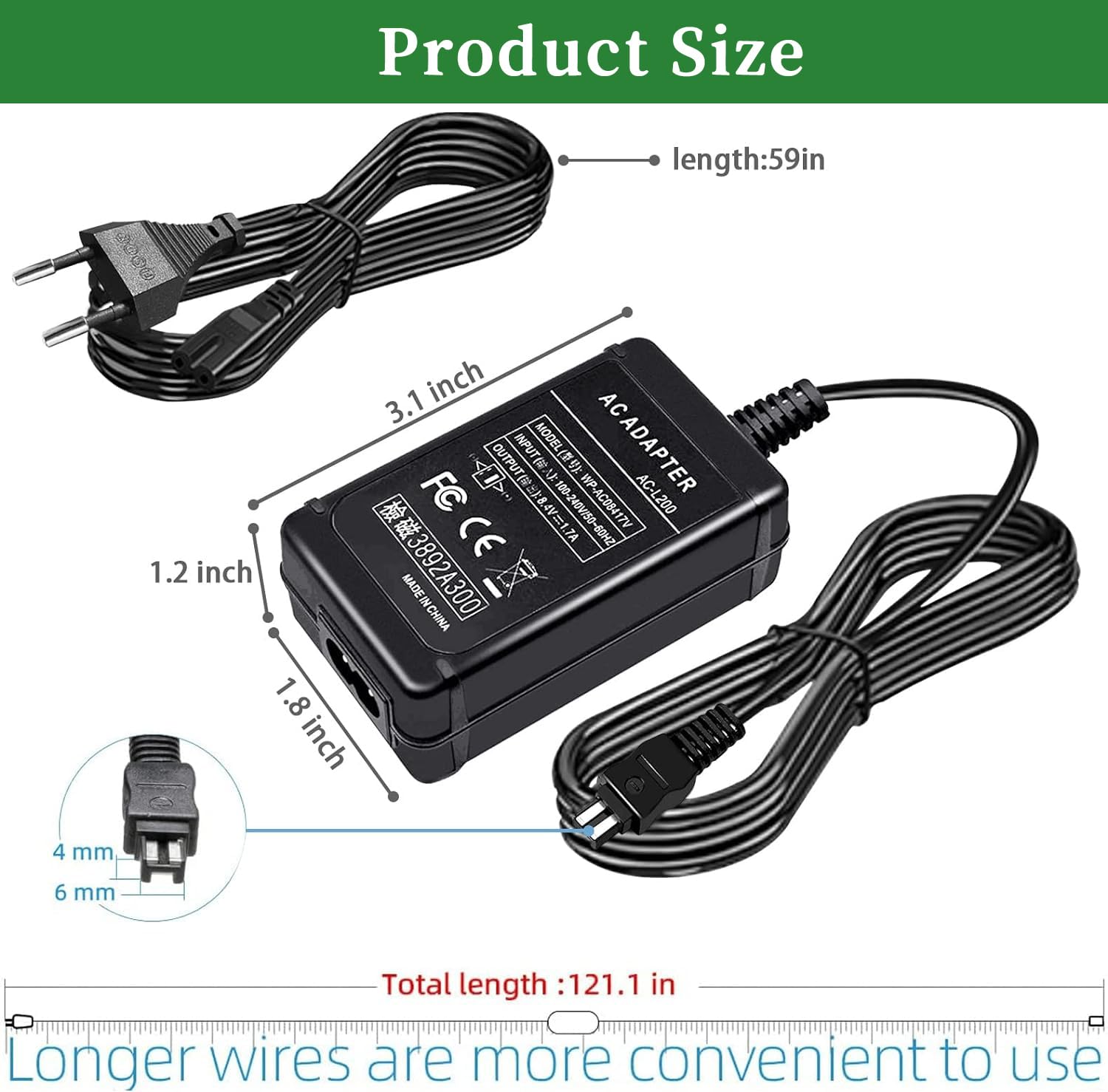 AC-L200 Netzteil Kit für Sony Handycam DCR-DVD7 DVD105 DVD108 DVD203 DVD205 DCR-SR45 DCR-SR47 DCR-SR68 DCR-SR80 Kameras Camcorder